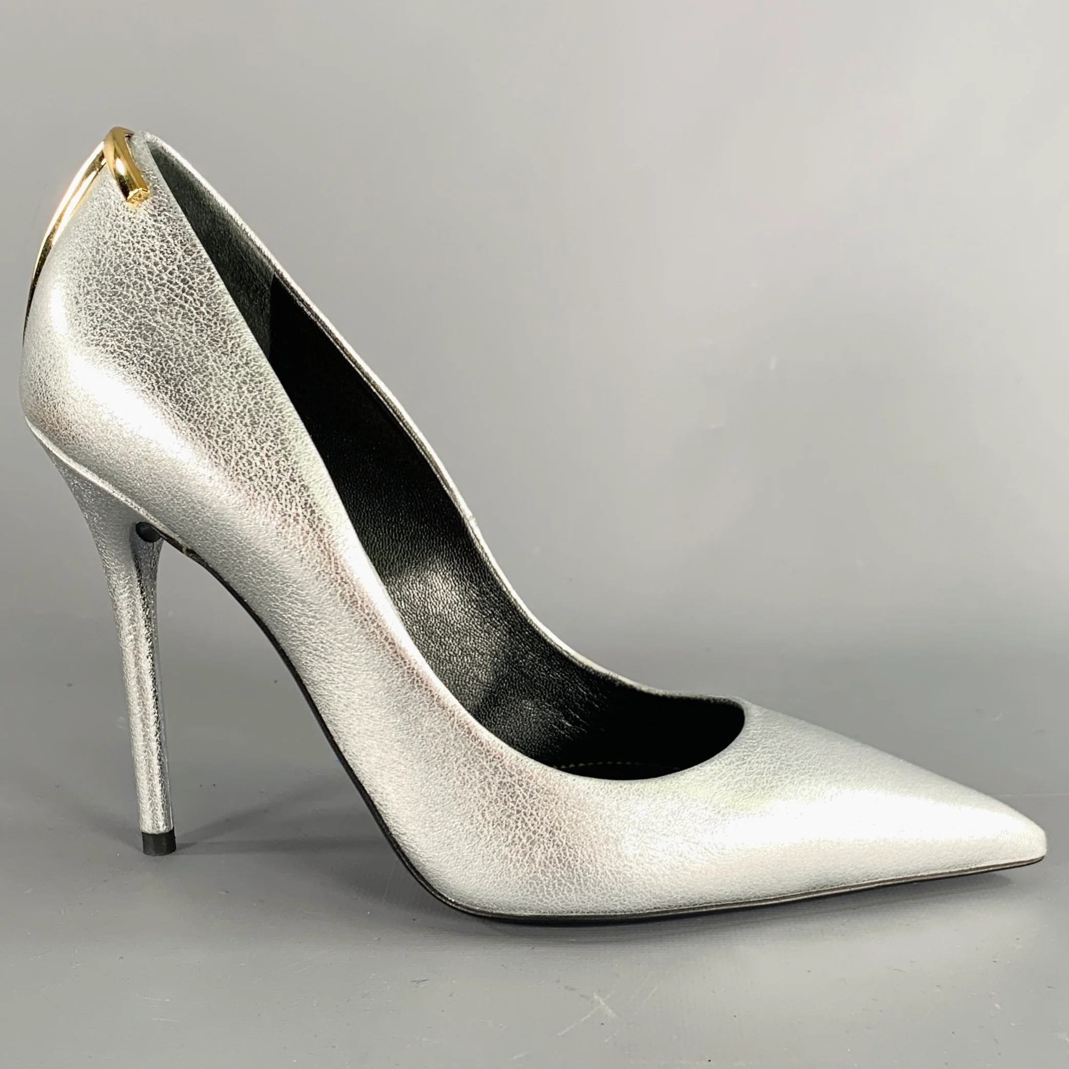 TOM FORD Size 8 Silver Gold Sheepskin Leather Metallic Pointed Toe Heels Pumps - Image 2