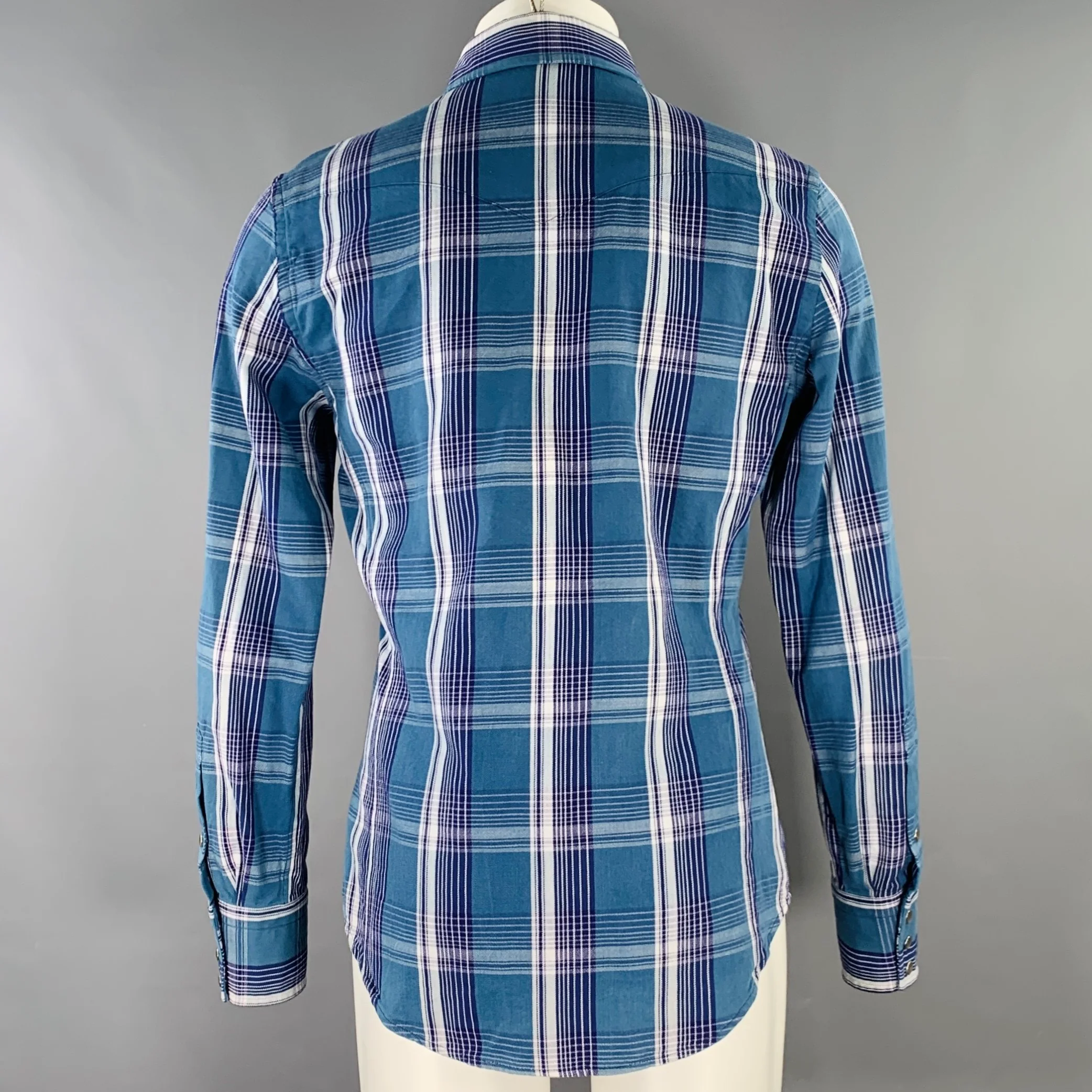 TOM FORD Size M Blue Navy Plaid Cotton Western Long Sleeve Shirt - Image 4