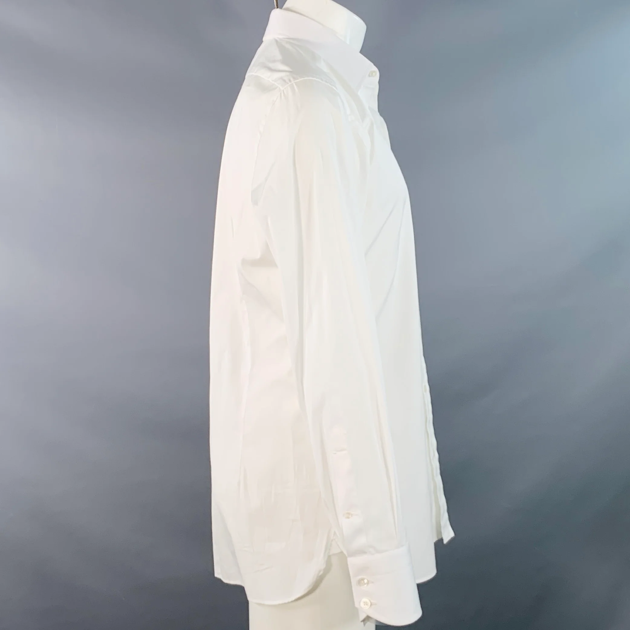 TOM FORD Size M White Cotton Curved Cutaway Button Up Long Sleeve Shirt - Image 2
