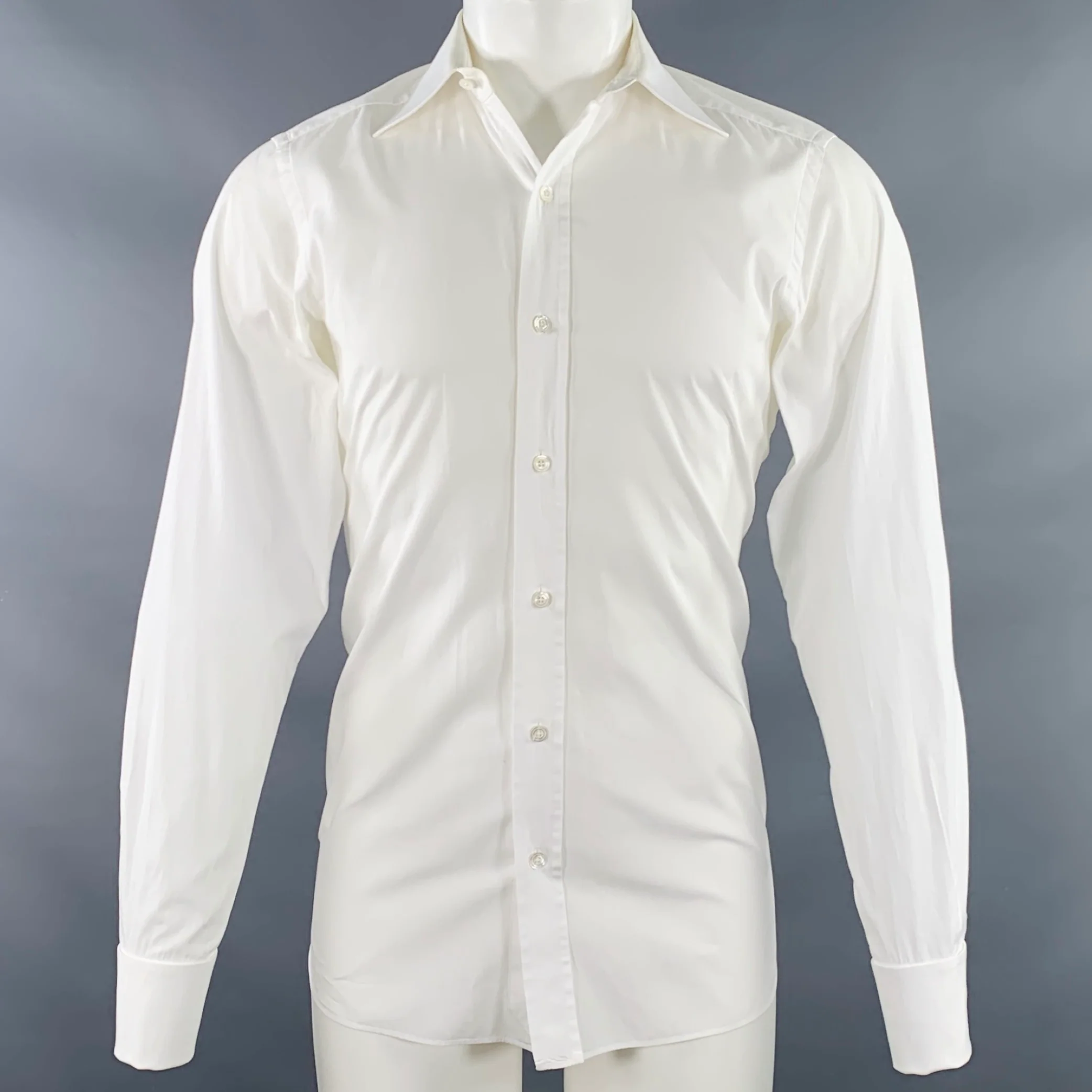 TOM FORD Size M White Cotton Curved Cutaway Long Sleeve Shirt