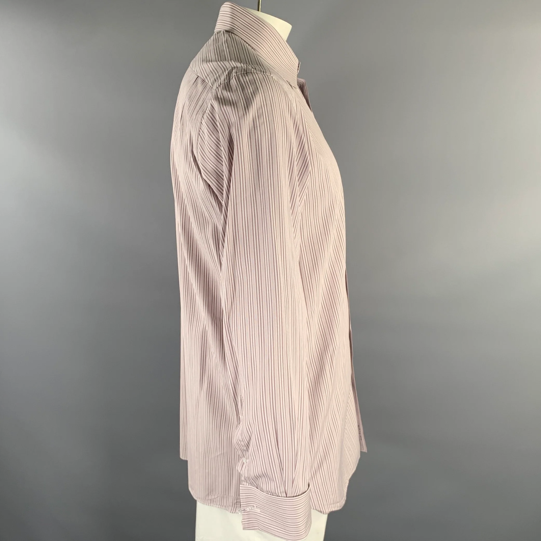 TOM FORD Size XL White Purple Stripe Cotton Pointed Collar Long Sleeve Shirt - Image 3