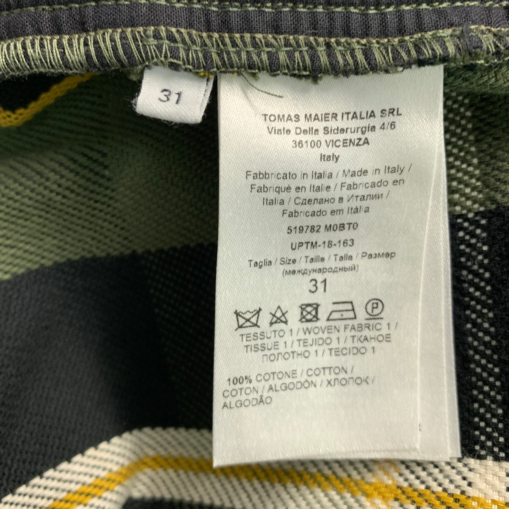TOMAS MAIER Size 31 Green Yellow Plaid Cotton Button Fly Shorts - Image 6