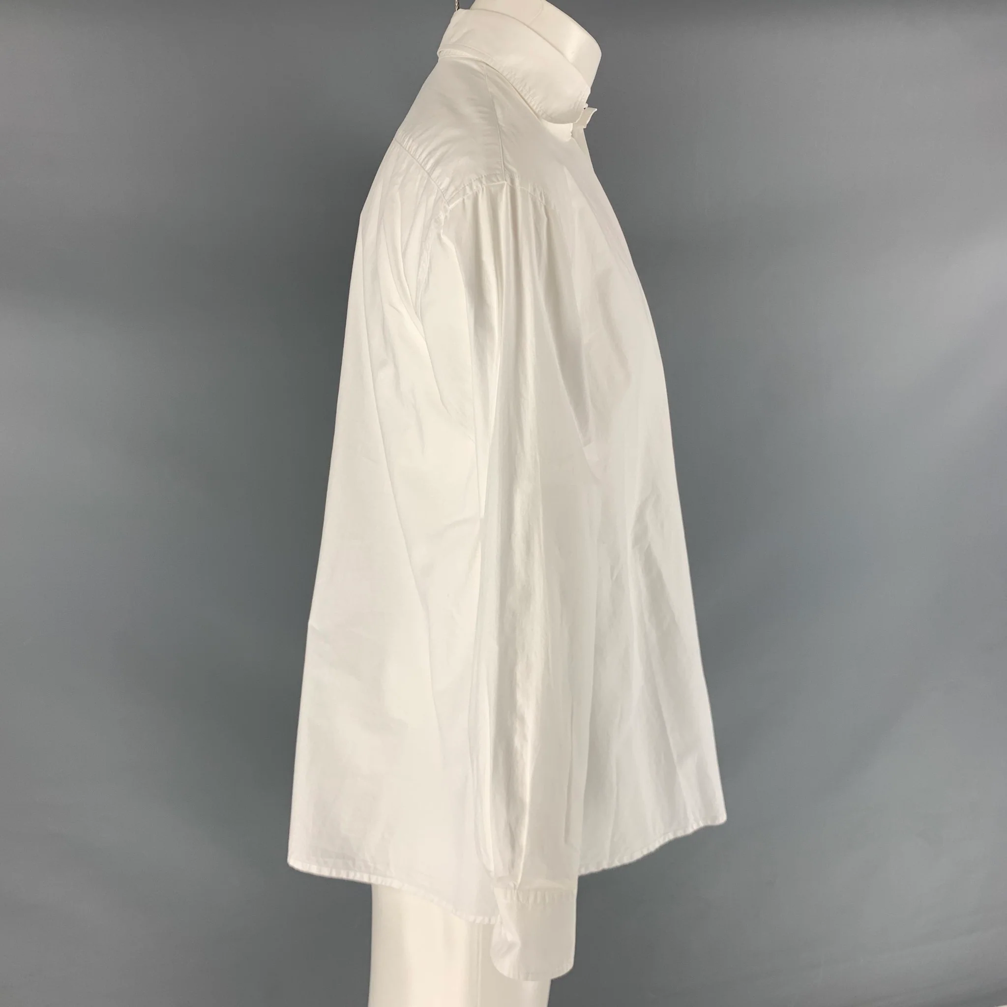 TOMAS MAIER Size M White Solid Cotton Button Up Long Sleeve Shirt - Image 2