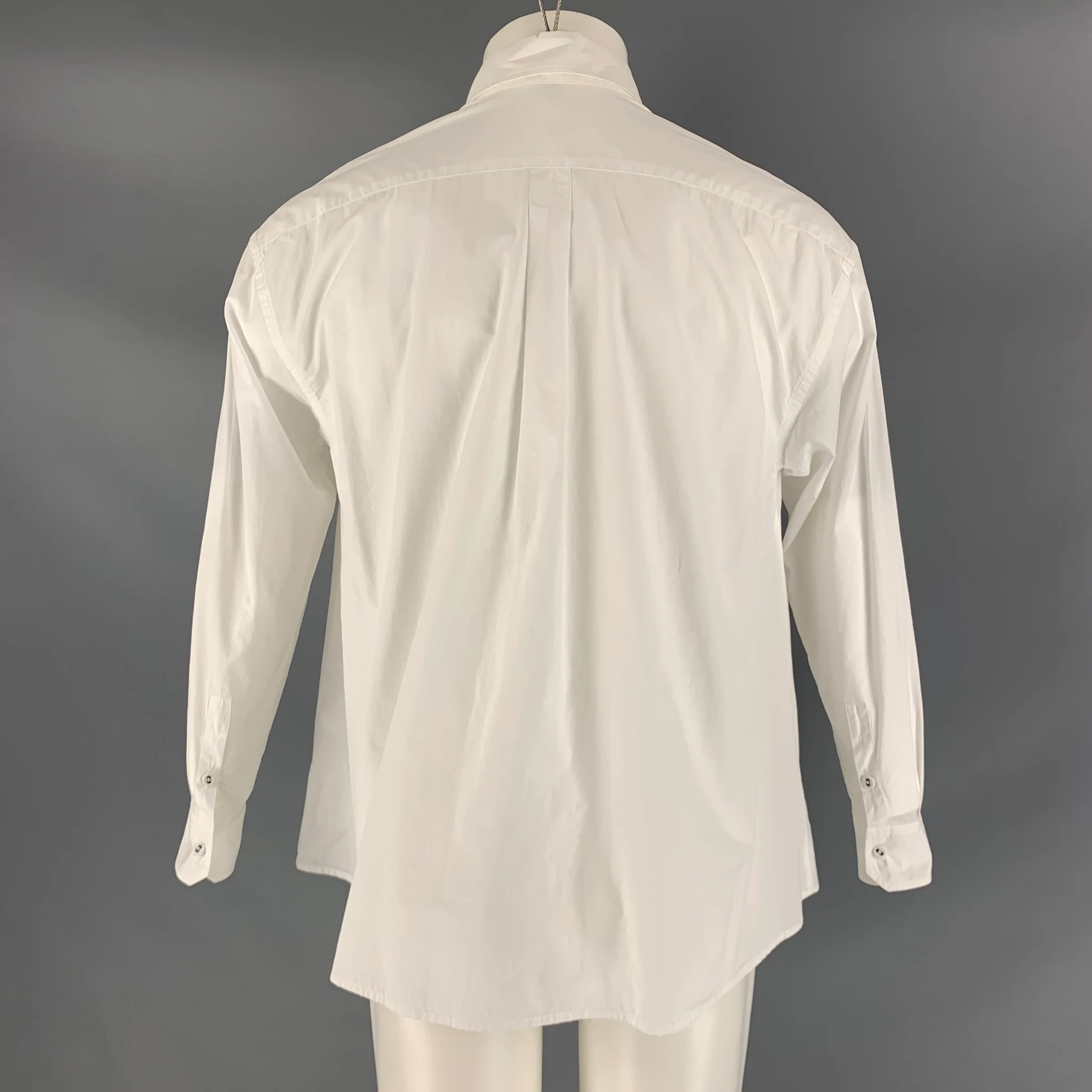 TOMAS MAIER Size M White Solid Cotton Button Up Long Sleeve Shirt - Image 3