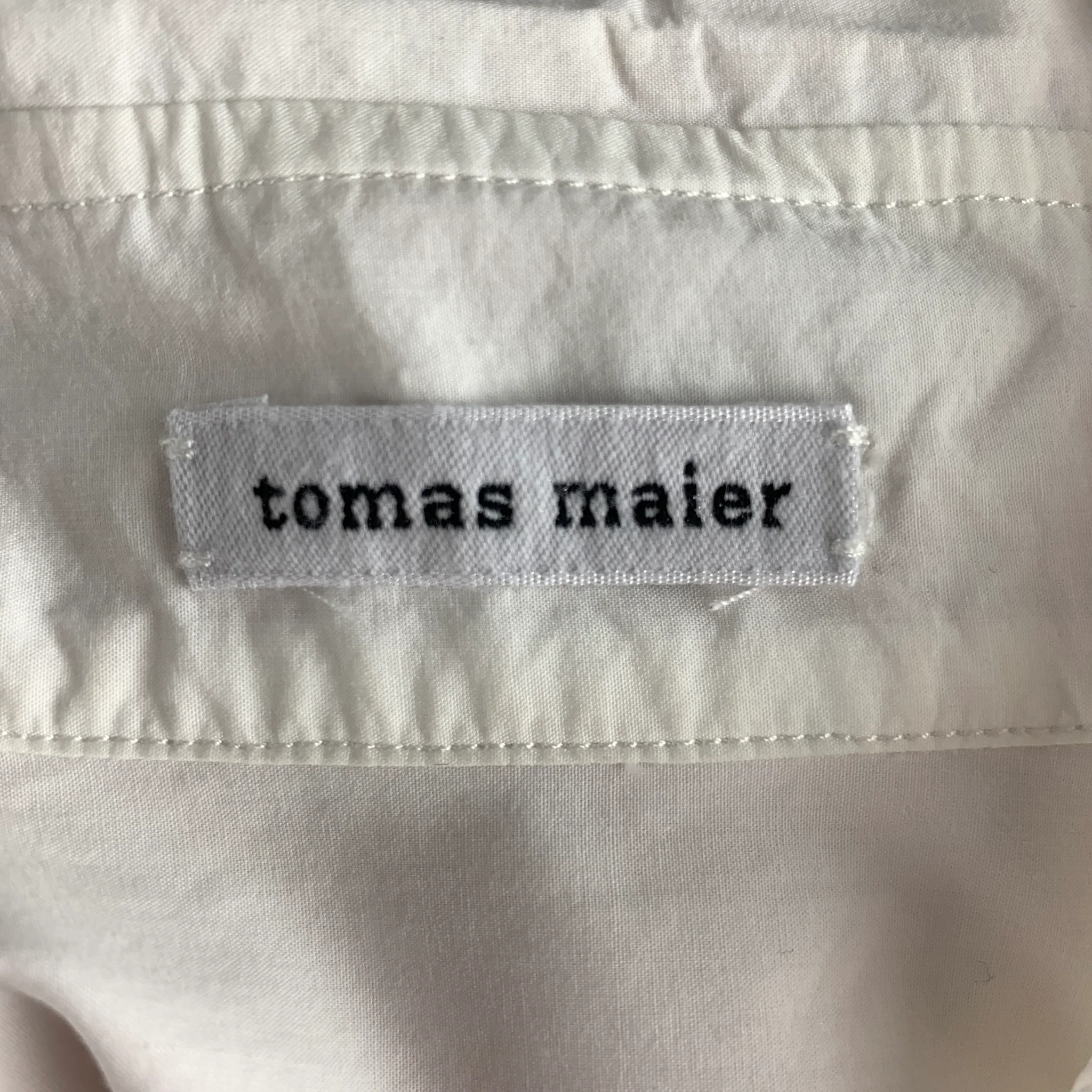 TOMAS MAIER Size M White Solid Cotton Button Up Long Sleeve Shirt - Image 4
