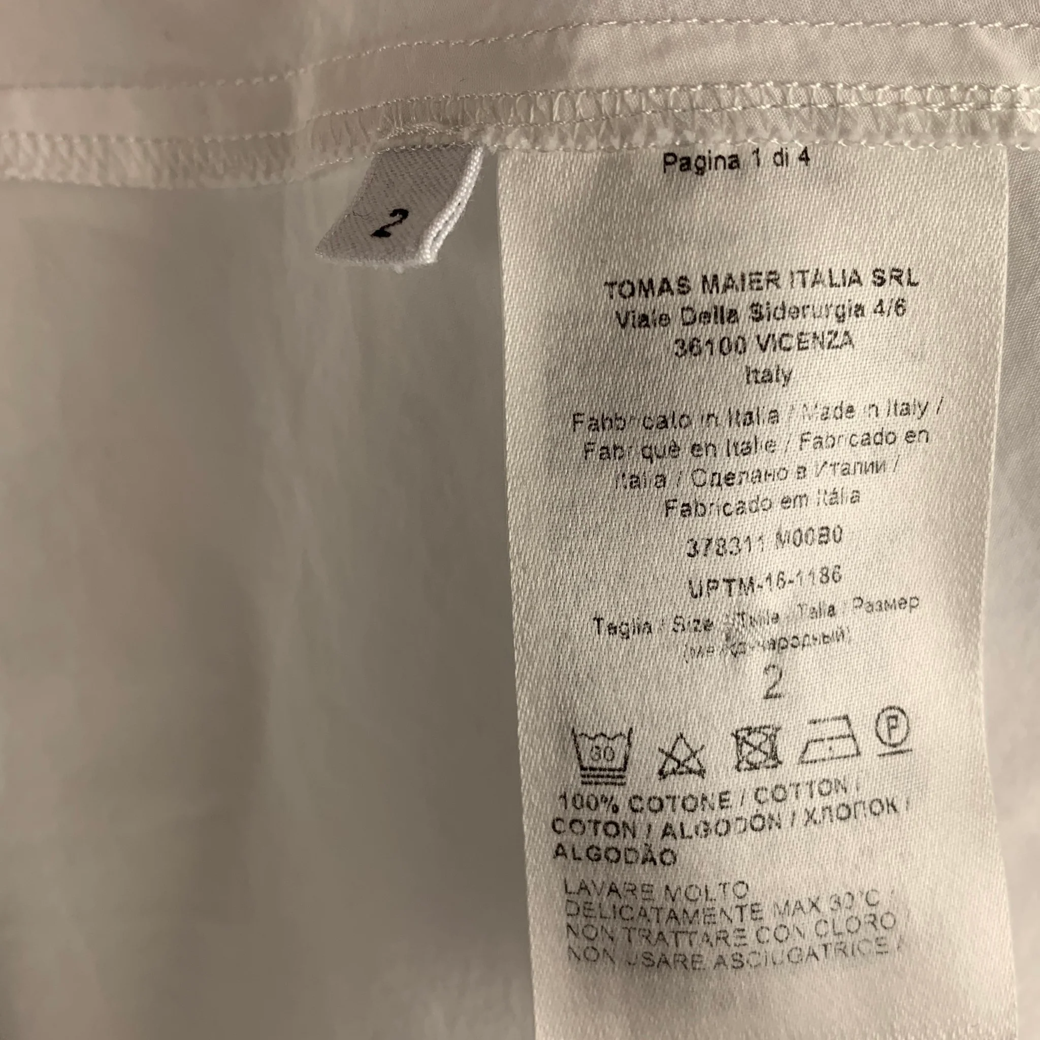 TOMAS MAIER Size M White Solid Cotton Button Up Long Sleeve Shirt - Image 5