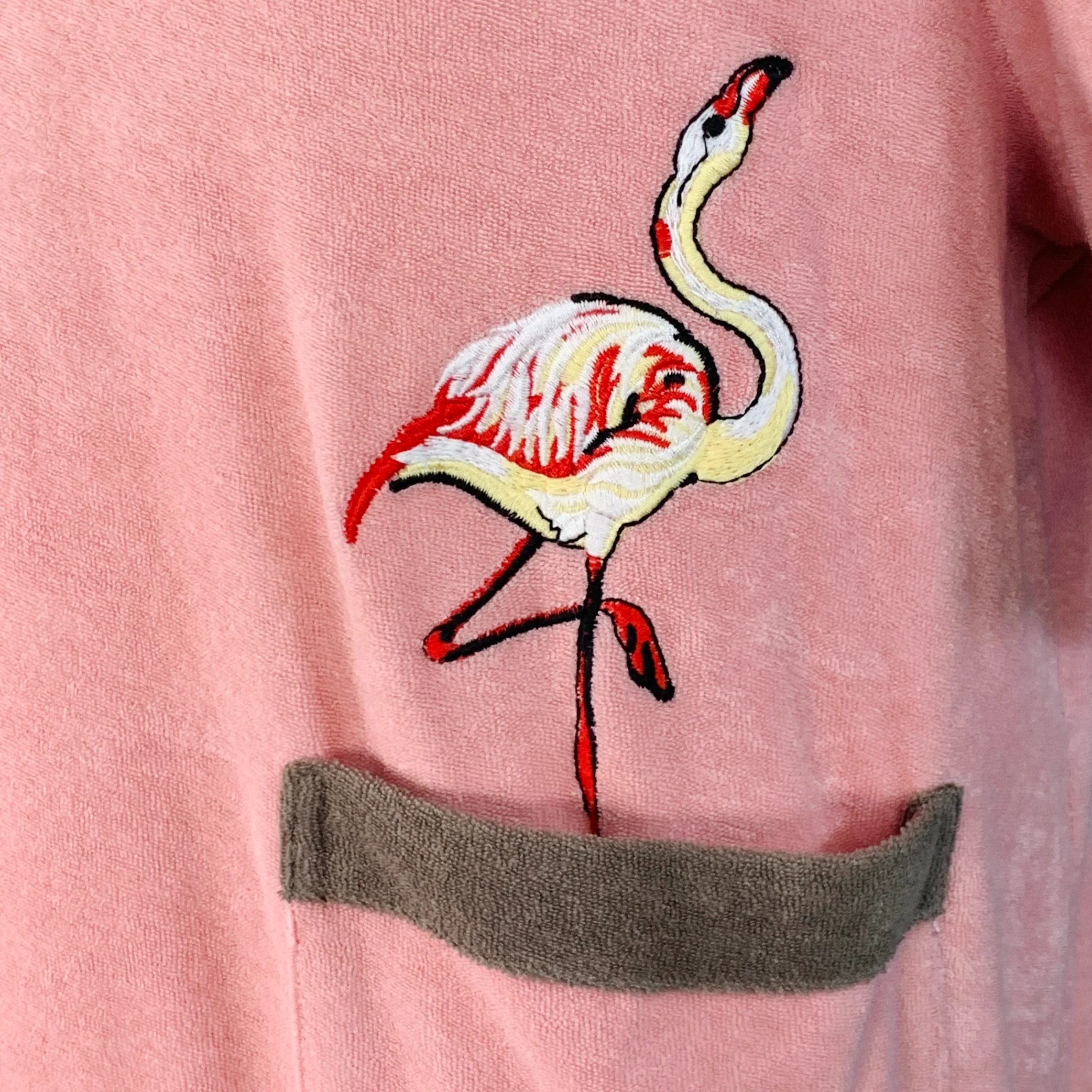 TOMBOLO Size XL Flamingo Tartare Pink Taupe Applique Organic Cotton 1/4 Zip Short Sleeve Shirt - Image 3