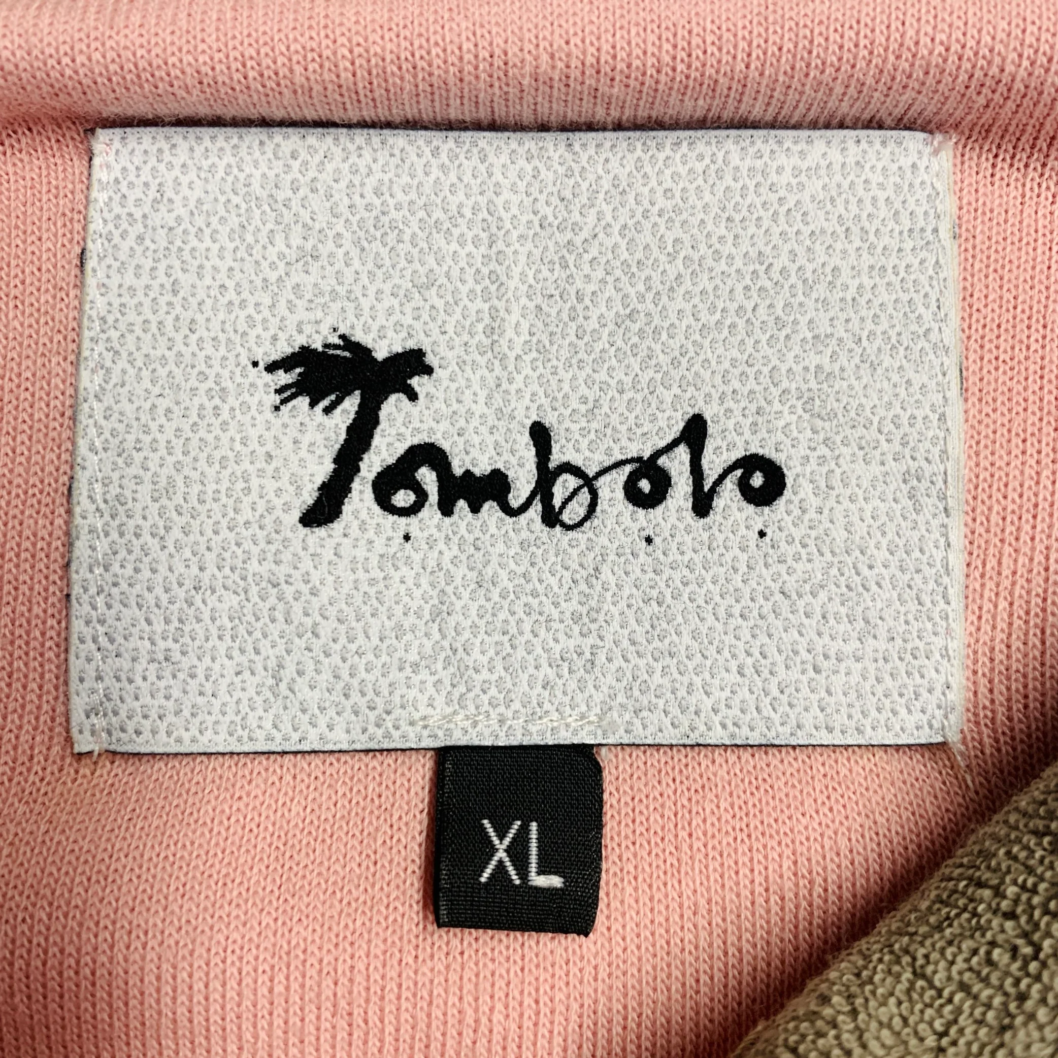 TOMBOLO Size XL Flamingo Tartare Pink Taupe Applique Organic Cotton 1/4 Zip Short Sleeve Shirt - Image 7