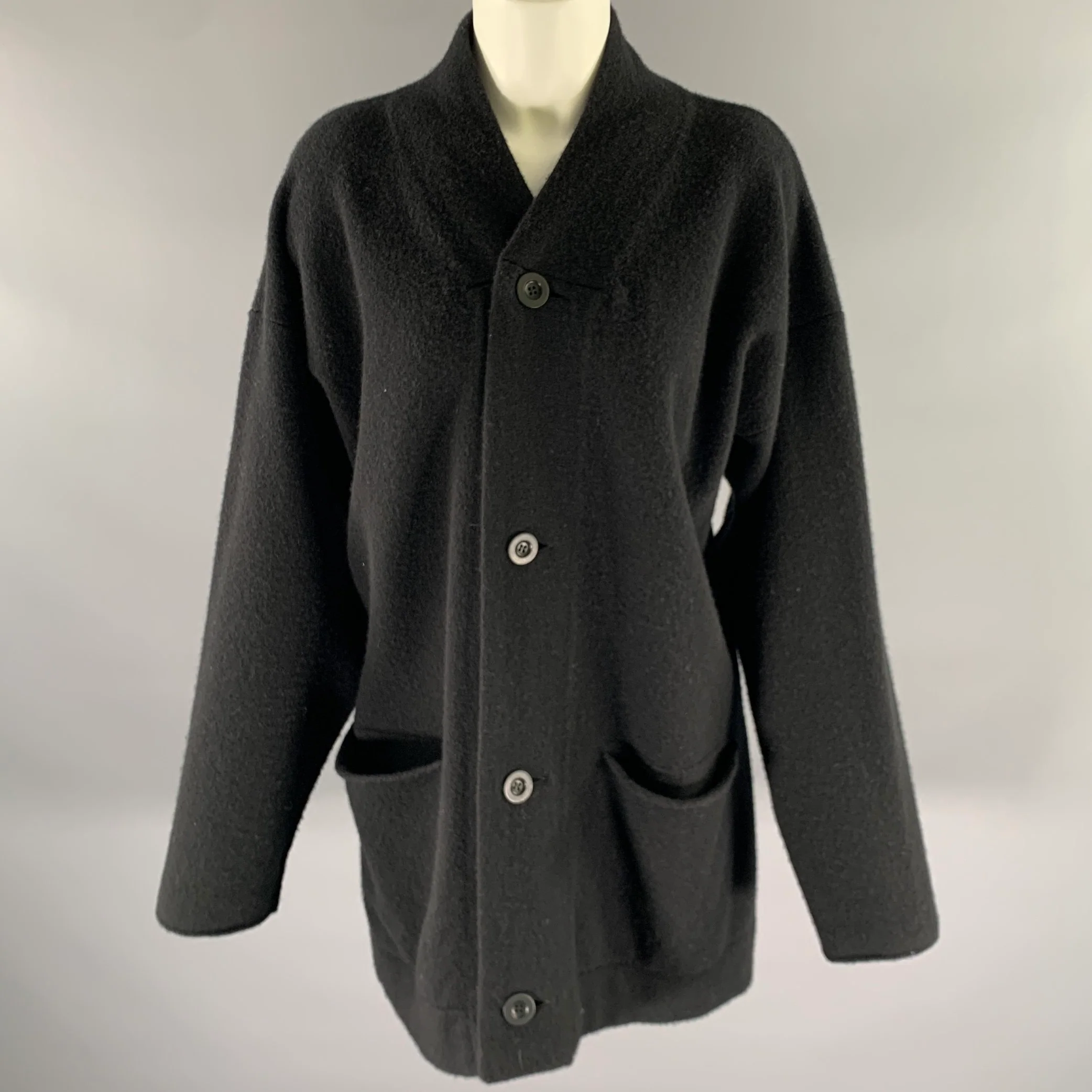 TOOGOOD Size M Black Felted Wool Long Cardigan
