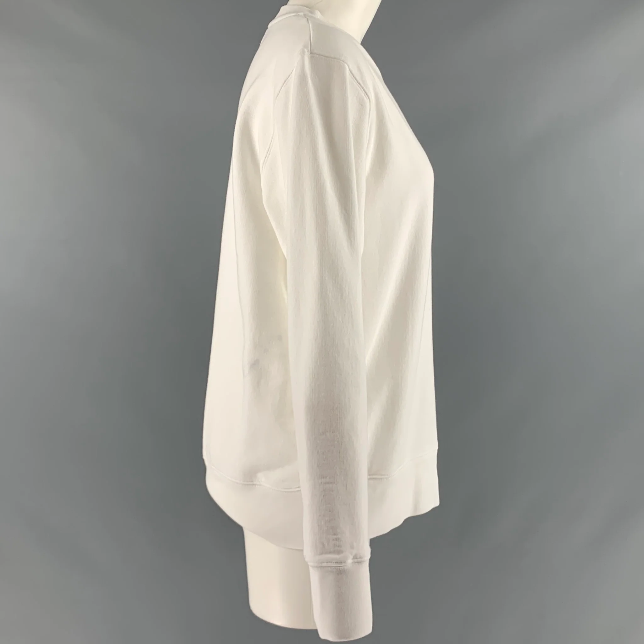 TORY BURCH Size S White Cotton Crew-Neck Sweatshirt - Image 2
