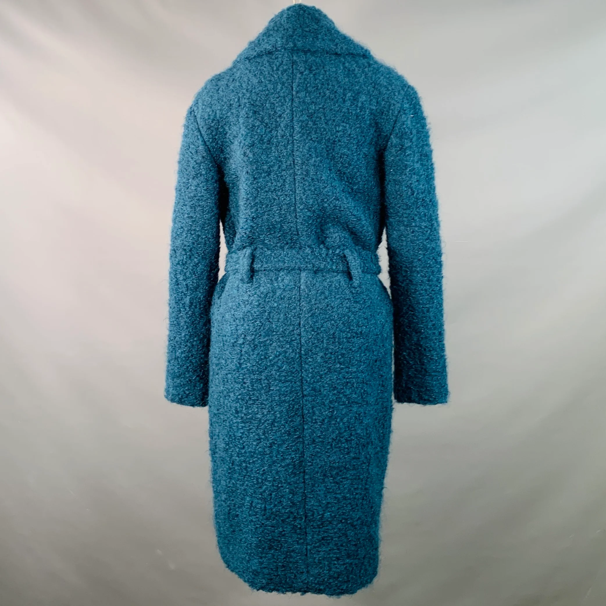 TORY BURCH Size XS Teal Wool Blend Textured Belted Coat - Image 3