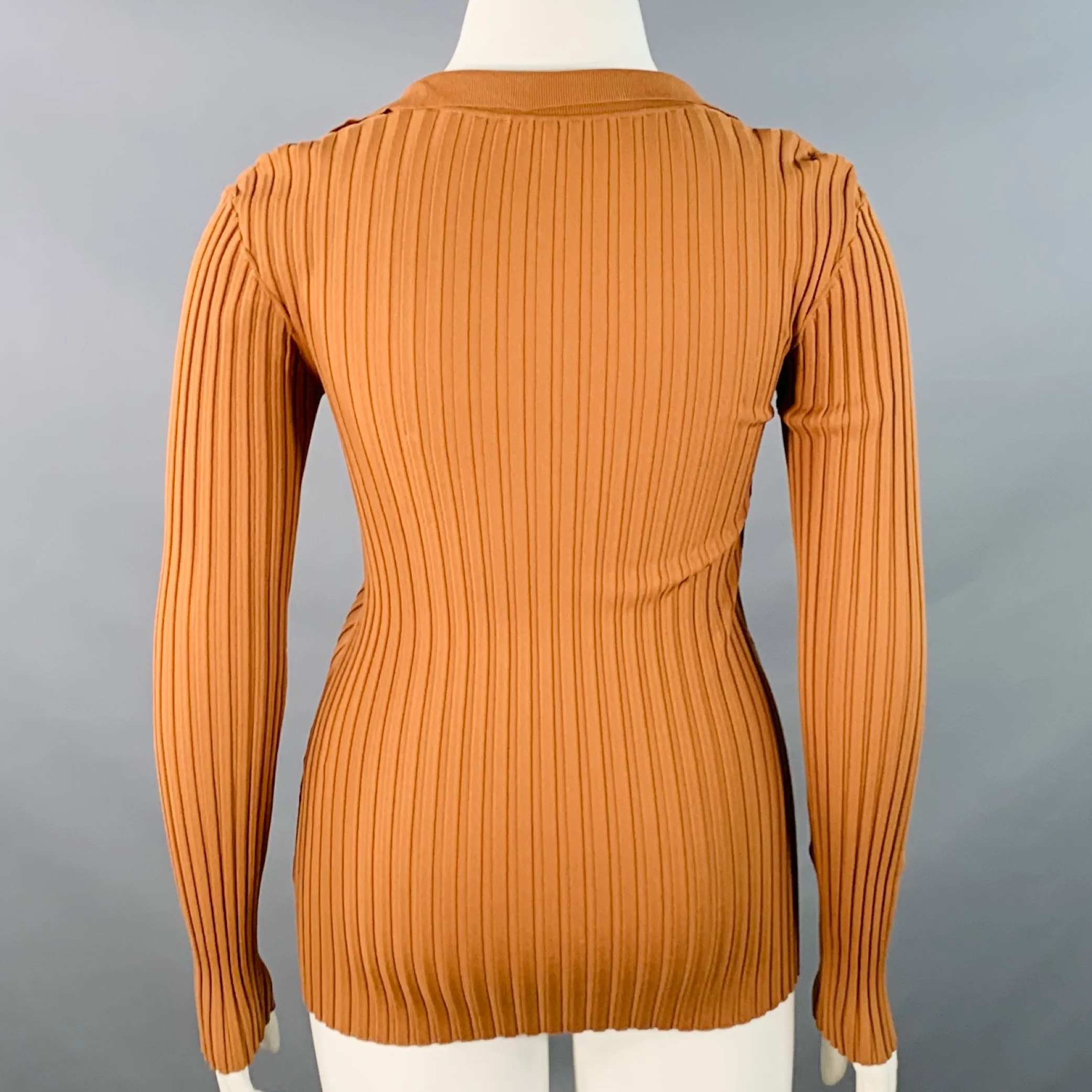 TOTEME Size L Copper Rayon Blend Rib Knit Open Collar Pullover - Image 3