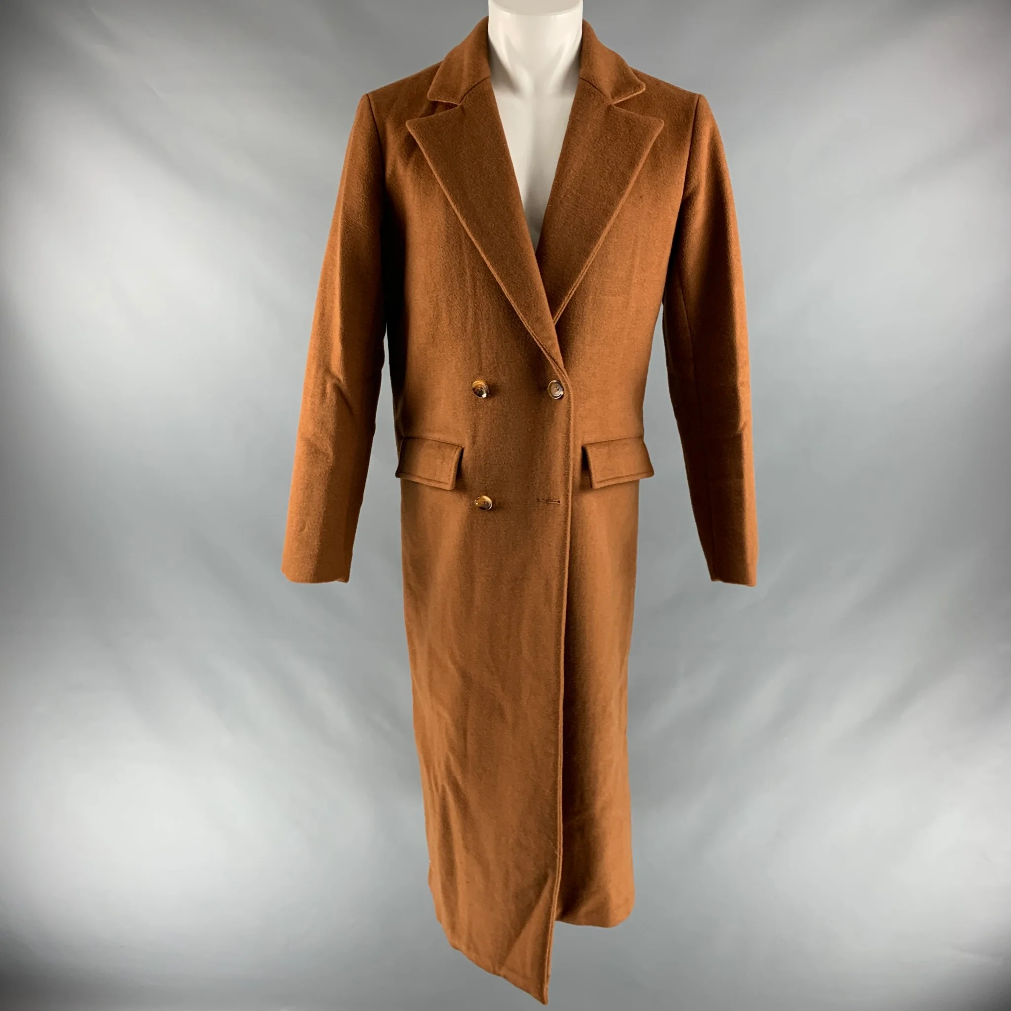 TOTOKAELO Size M Tan Solid Wool Blend Notch Lapel Coat