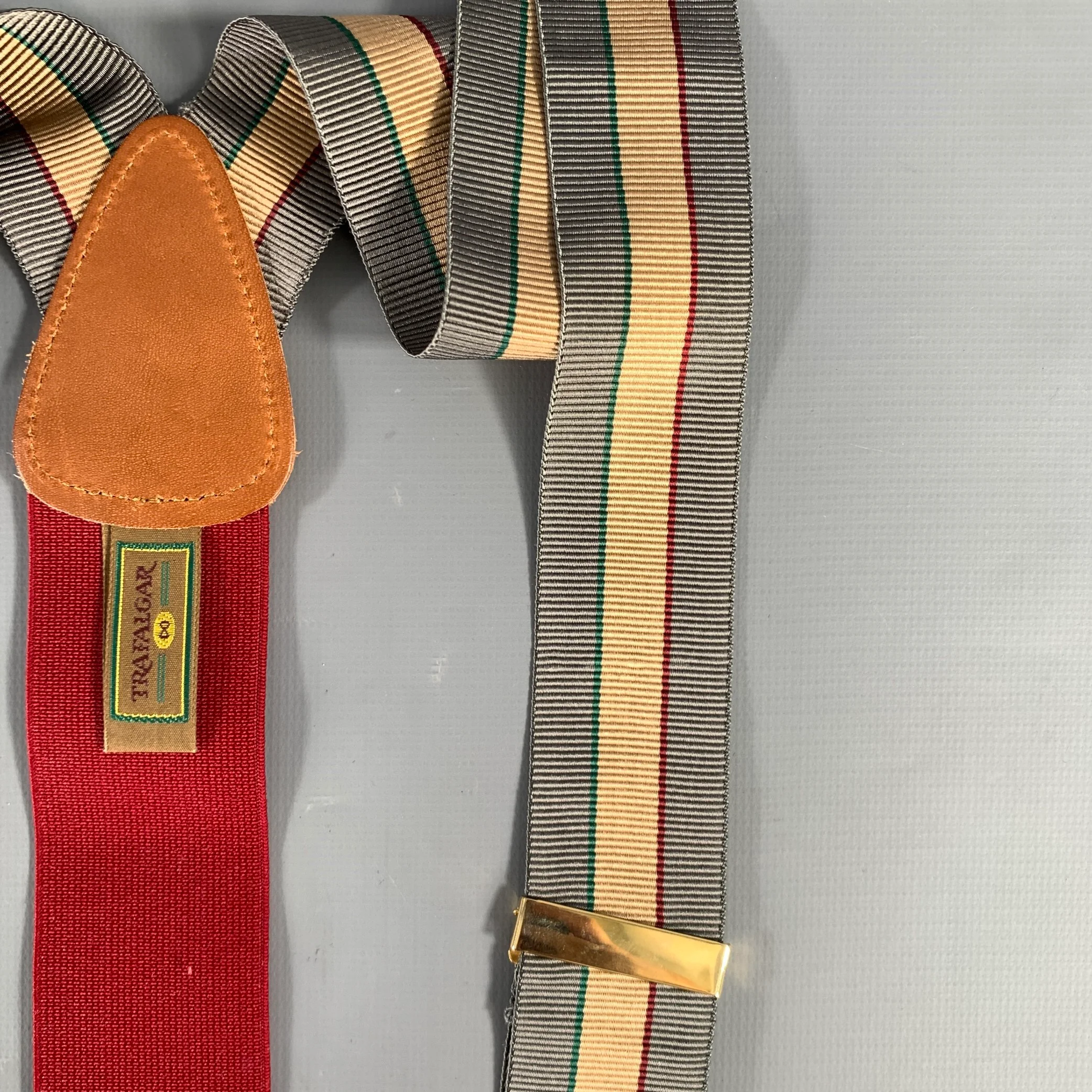 TRAFALGAR Grey Gold green red Stripe Suspenders - Image 4
