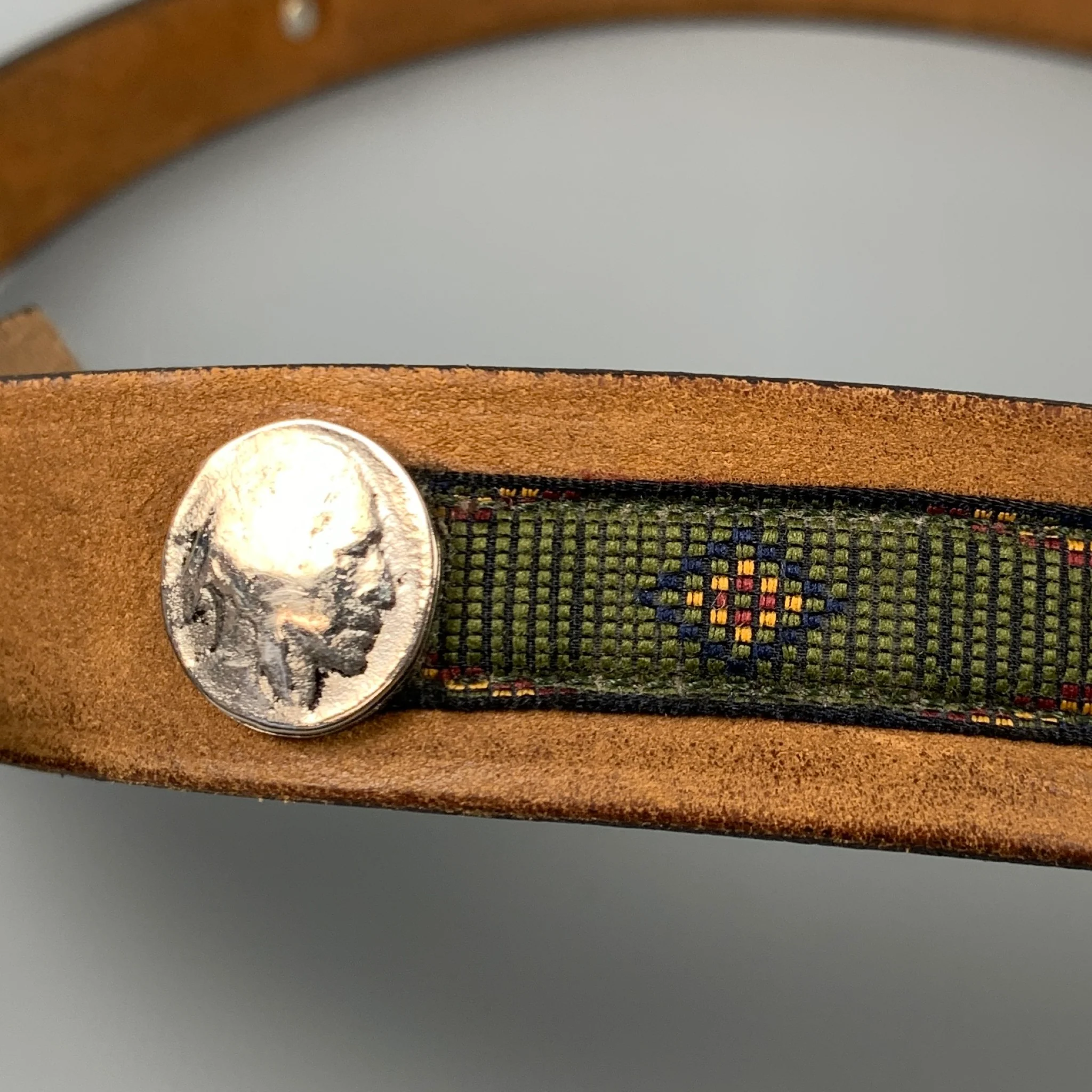 TRAFALGAR Size 36 Brown Green Leather Ribbon Belt - Image 3