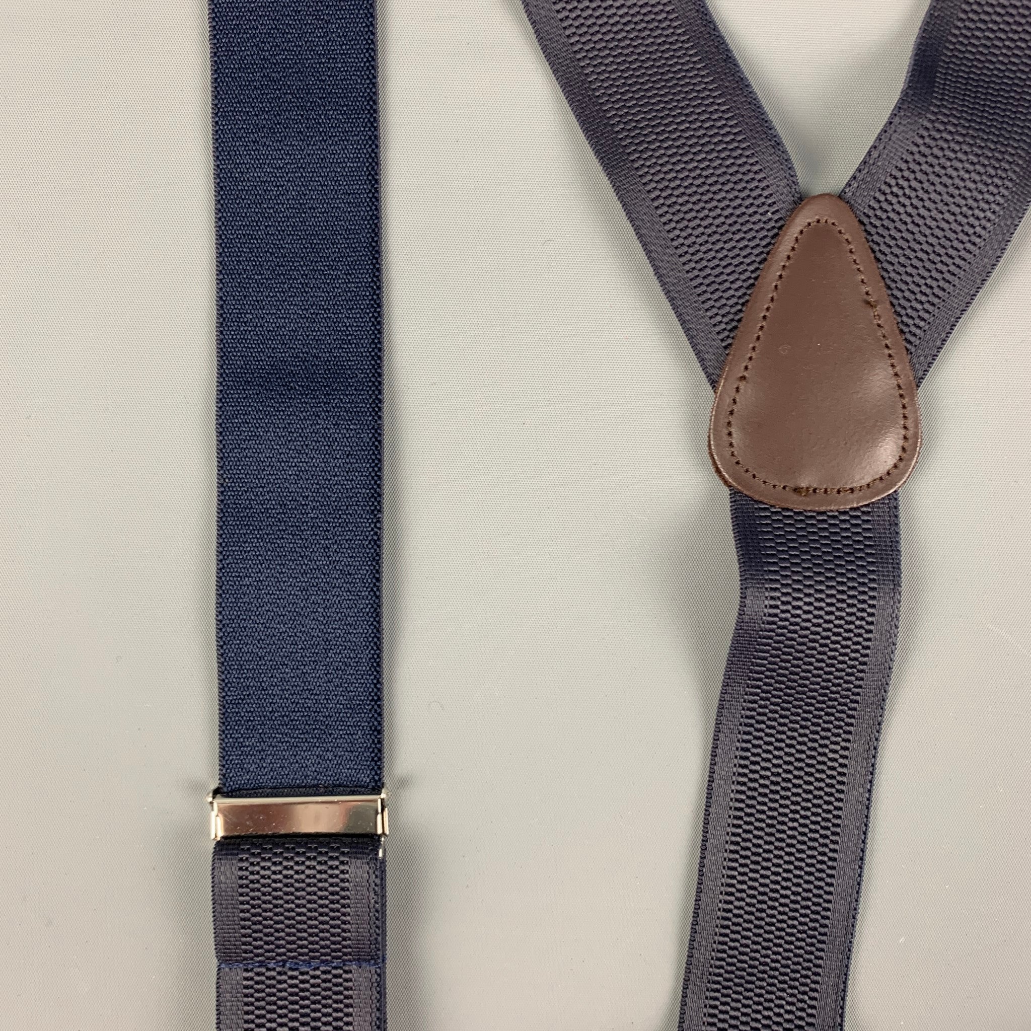 TRAFALGAR Size One Size Navy Brown Leather Elastic Suspenders - Image 5