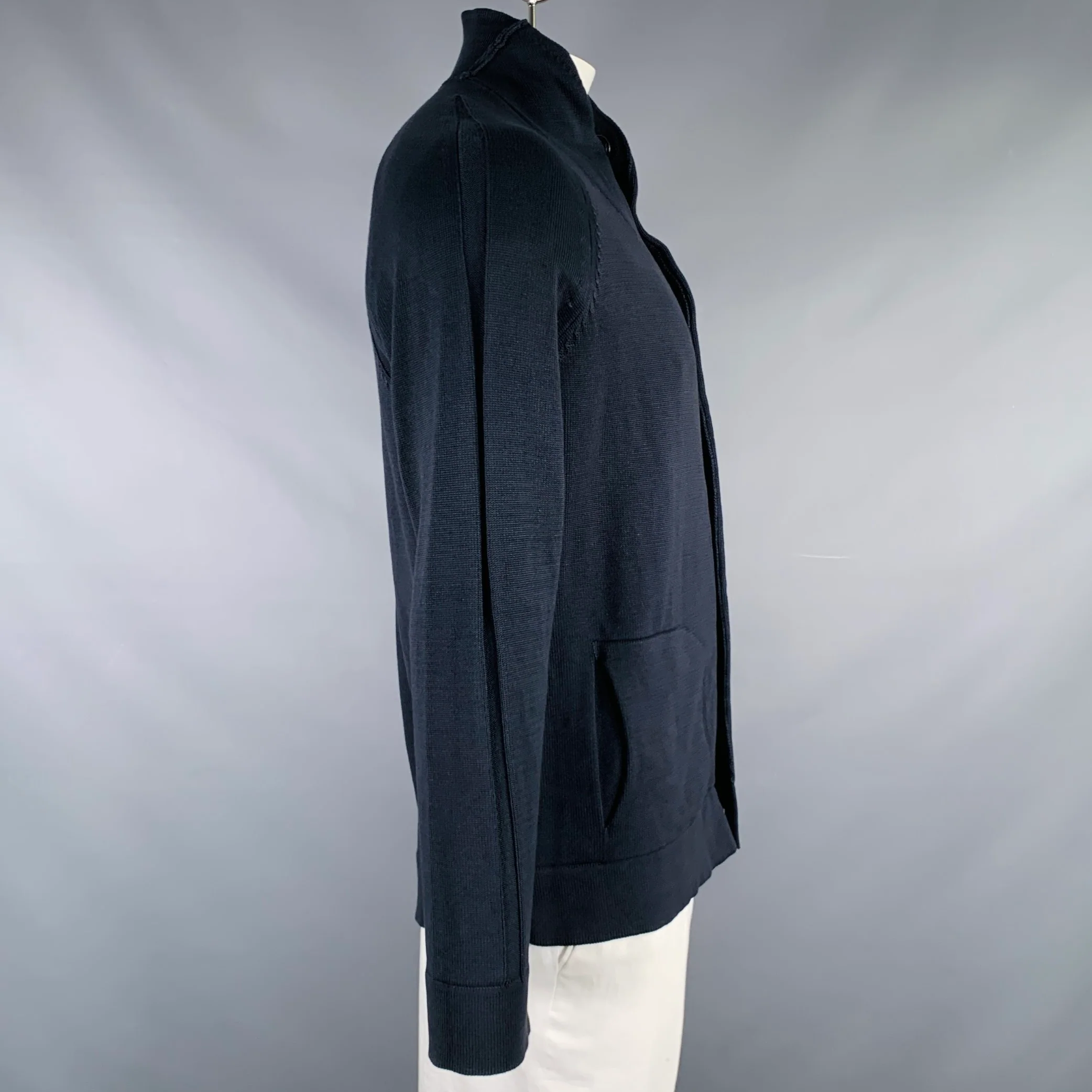 TRANSIT Size L Navy Knit Cotton Shawl Collar Jacket - Image 3