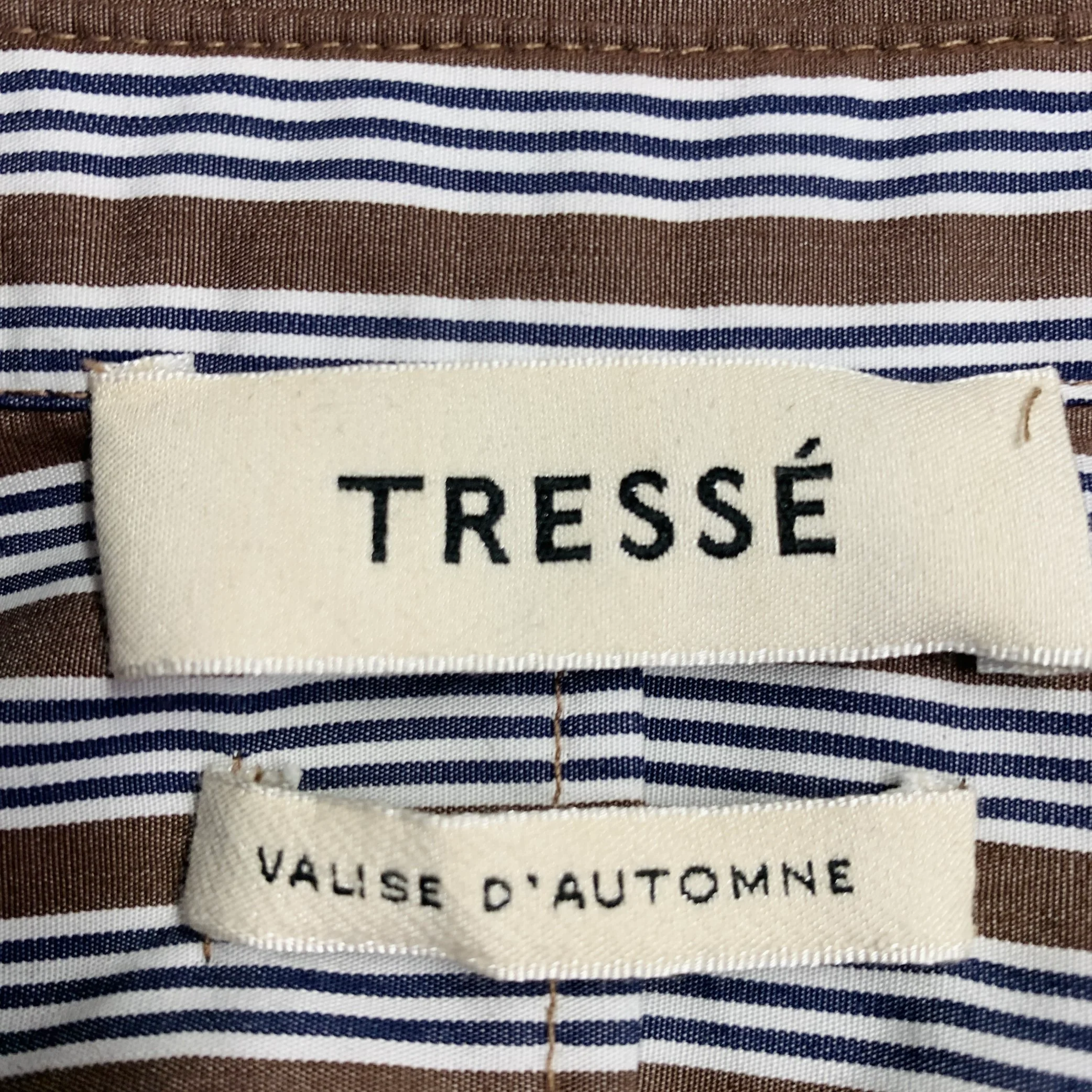 TRESSE' Size 2 Brown Black White Cotton Stripe Ruched Button Up Casual Top - Image 4