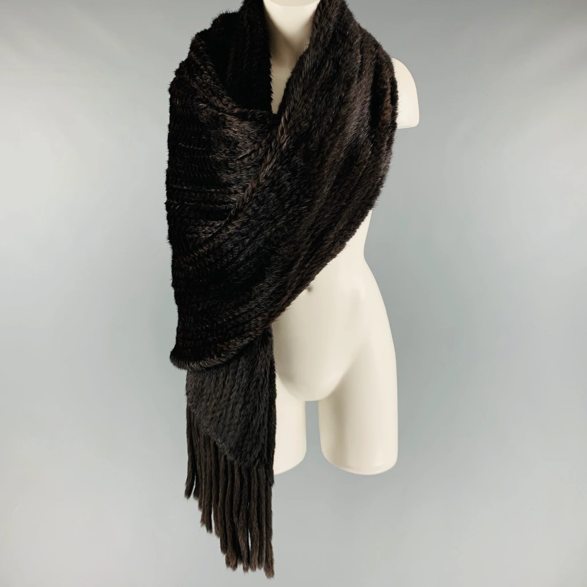 TRILOGY Brown Woven Mink Fur Scarves - Image 2