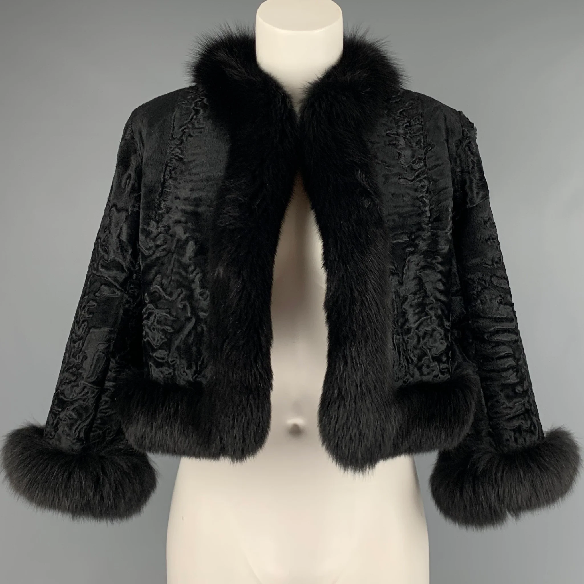 TRILOGY Size M Black Persian Lamb Cropped Jacket