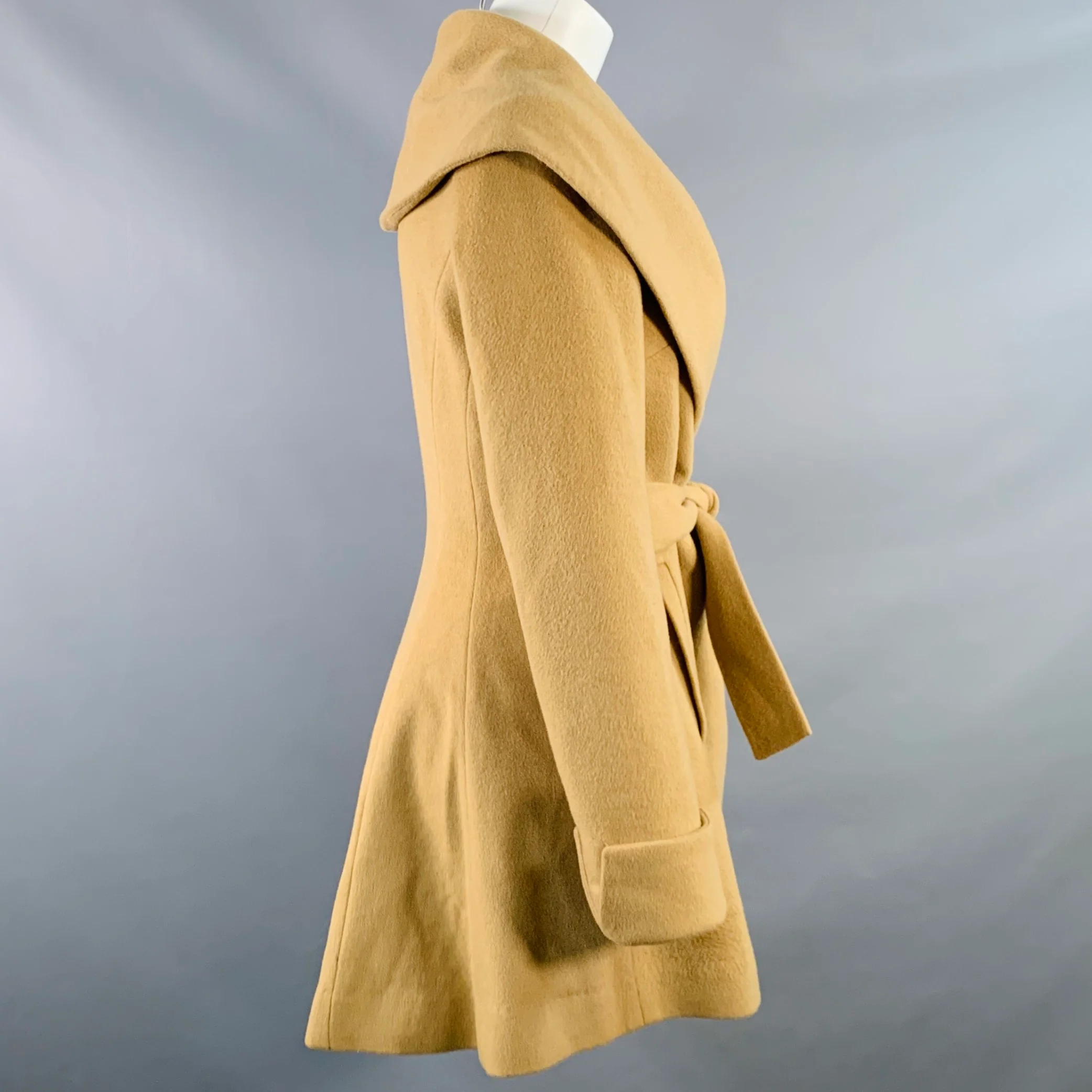 TRINA TURK Size 0 Tan Wool Cashmere Shawl Collar Snaps Coat - Image 3