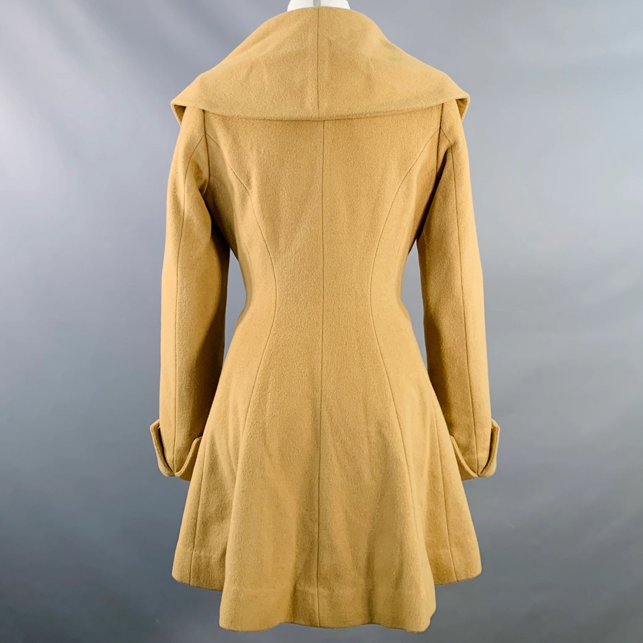 TRINA TURK Size 0 Tan Wool Cashmere Shawl Collar Snaps Coat - Image 4
