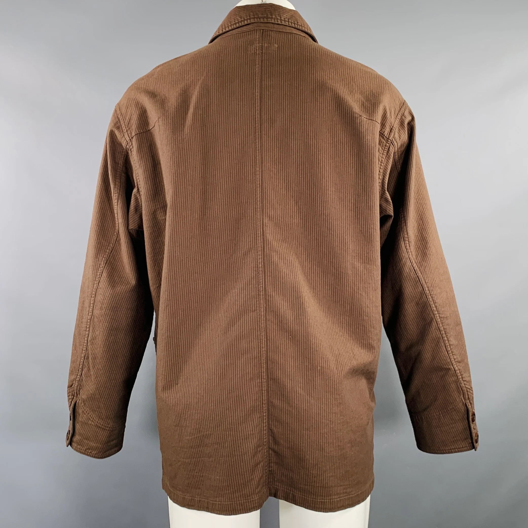 TS (S) Size M Brown Stripe Cotton Blend Oversized French Chore Jacket - Image 4