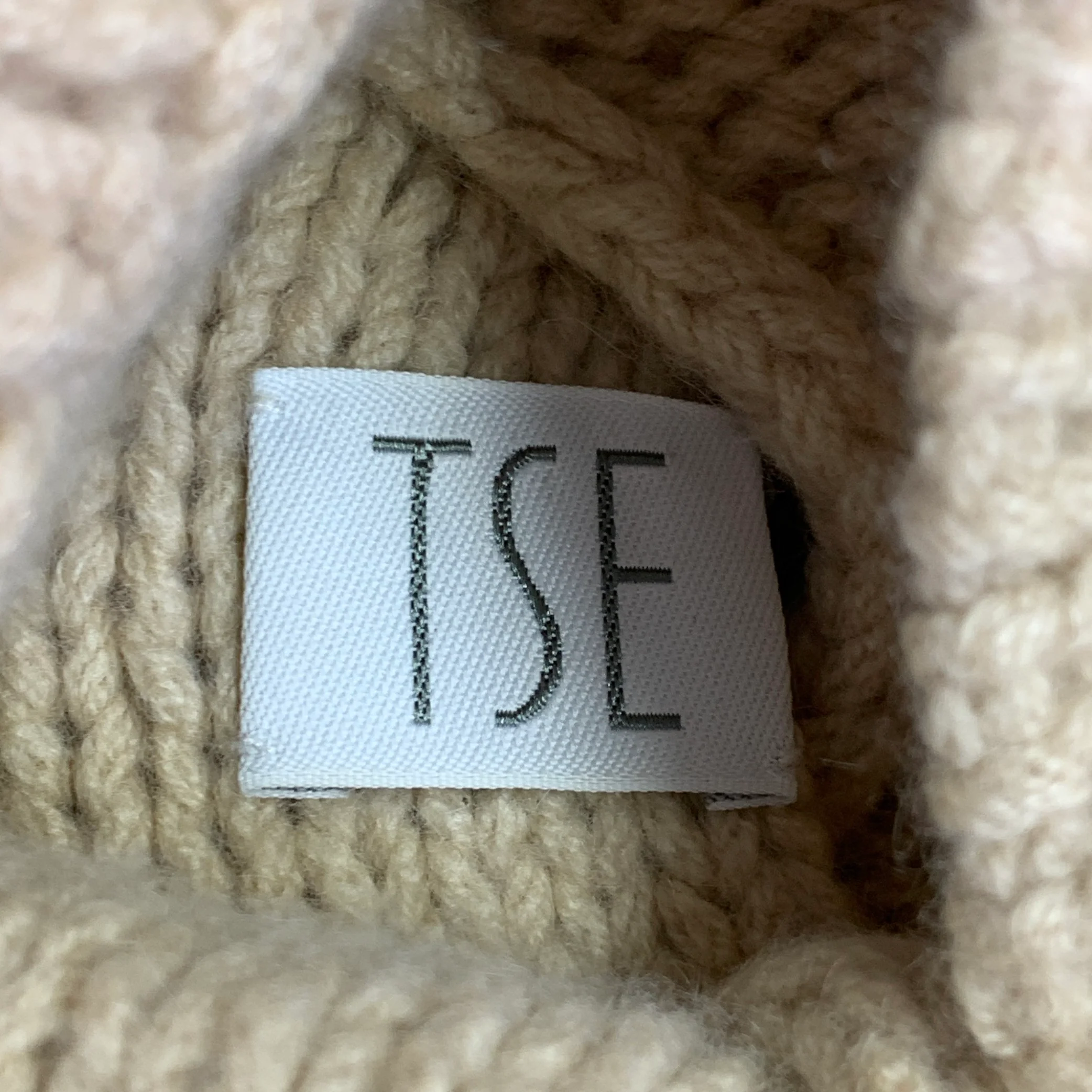 TSE Size L Beige Cashmere Cable Knit Sleeveless Mock Neck Sweater - Image 6