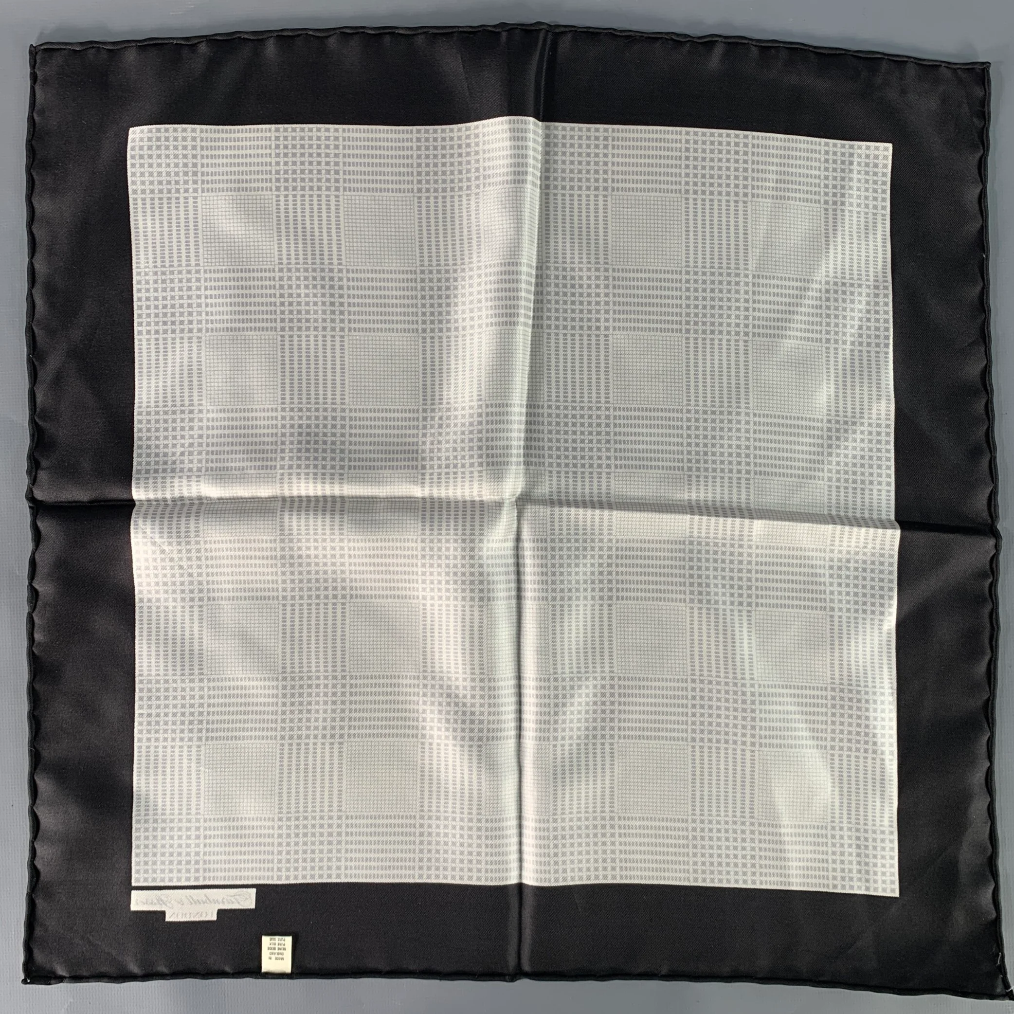 TURNBULL & ASSER Black White Grey Glenplaid Silk Pocket Square - Image 4