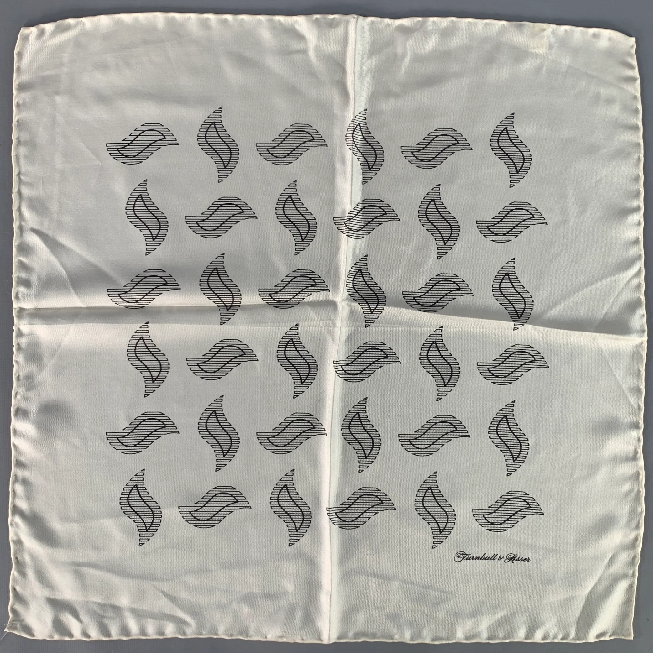 TURNBULL & ASSER Cream Black Abstract Paisley Silk Pocket Square