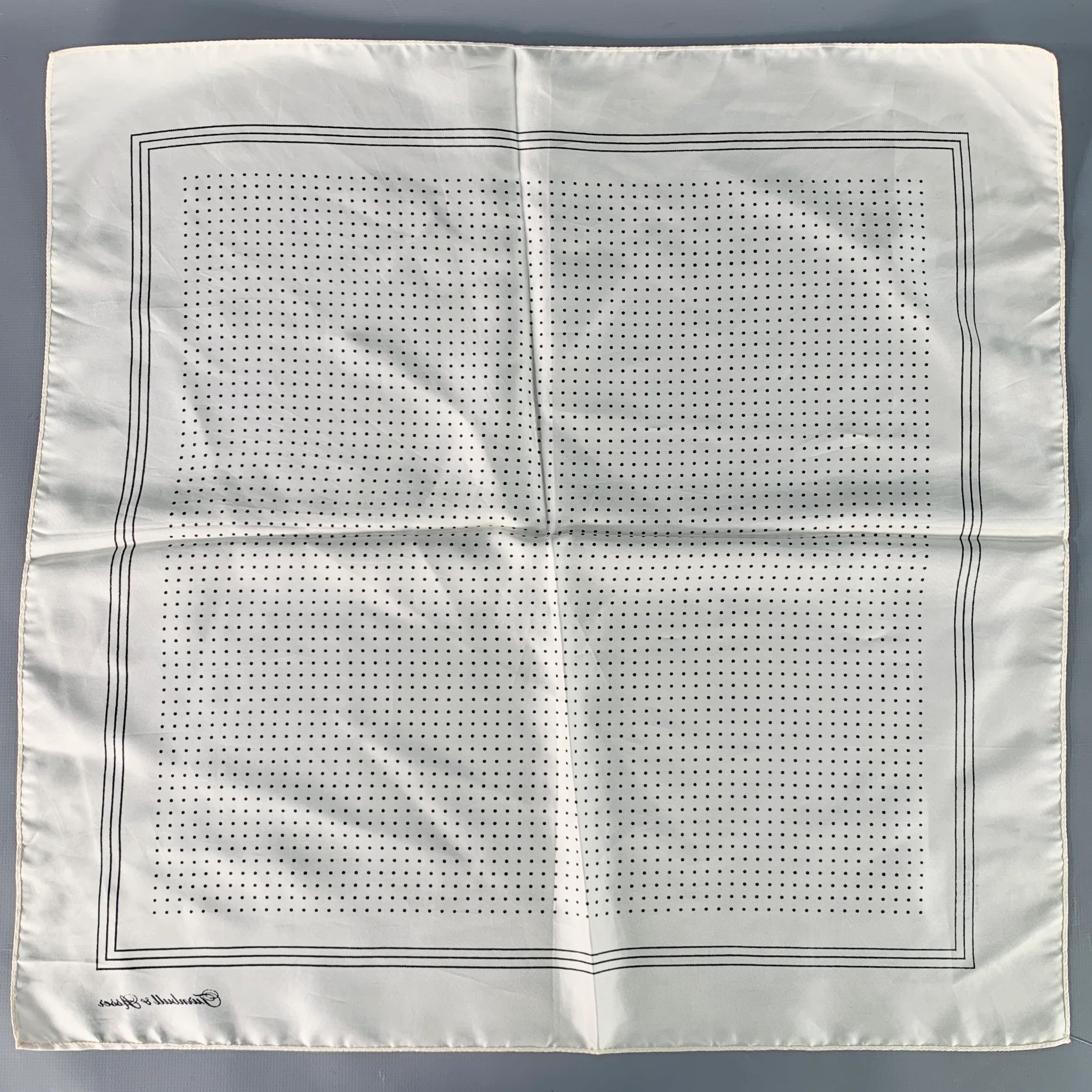 TURNBULL & ASSER Cream Black Polka Dot Silk Pocket Square - Image 3