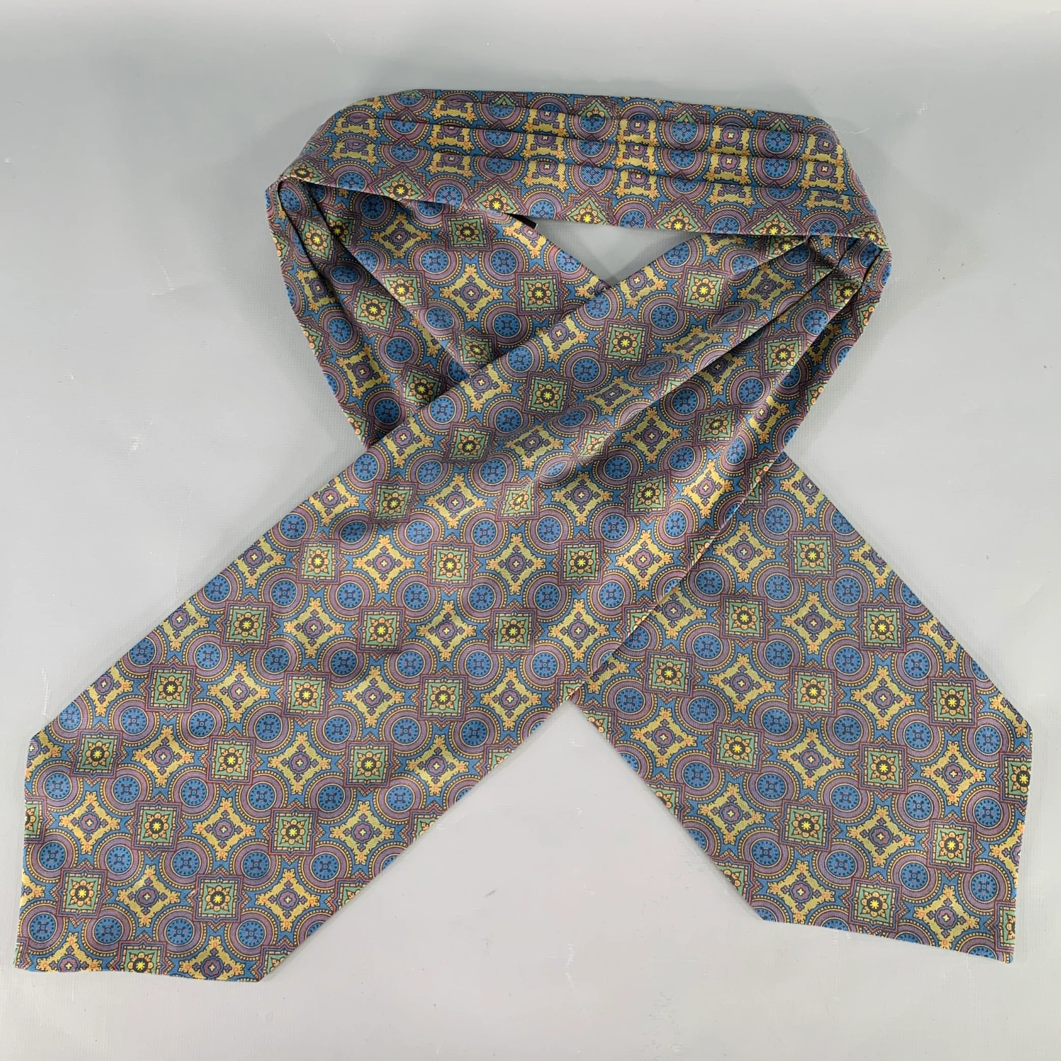 TURNBULL & ASSER Purple Blue Abstract Floral Silk Ascot - Image 3