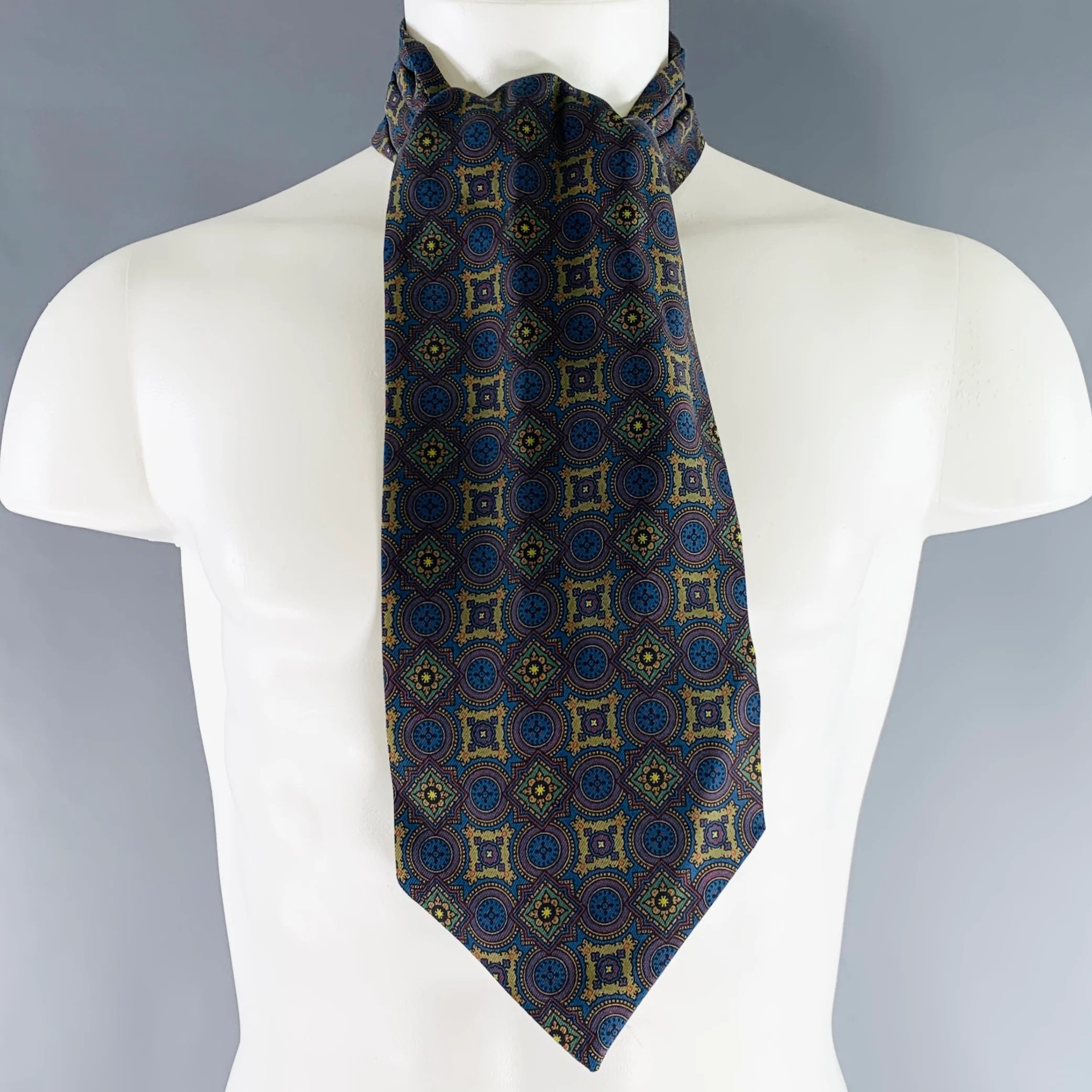 TURNBULL & ASSER Purple Blue Abstract Floral Silk Ascot - Image 6