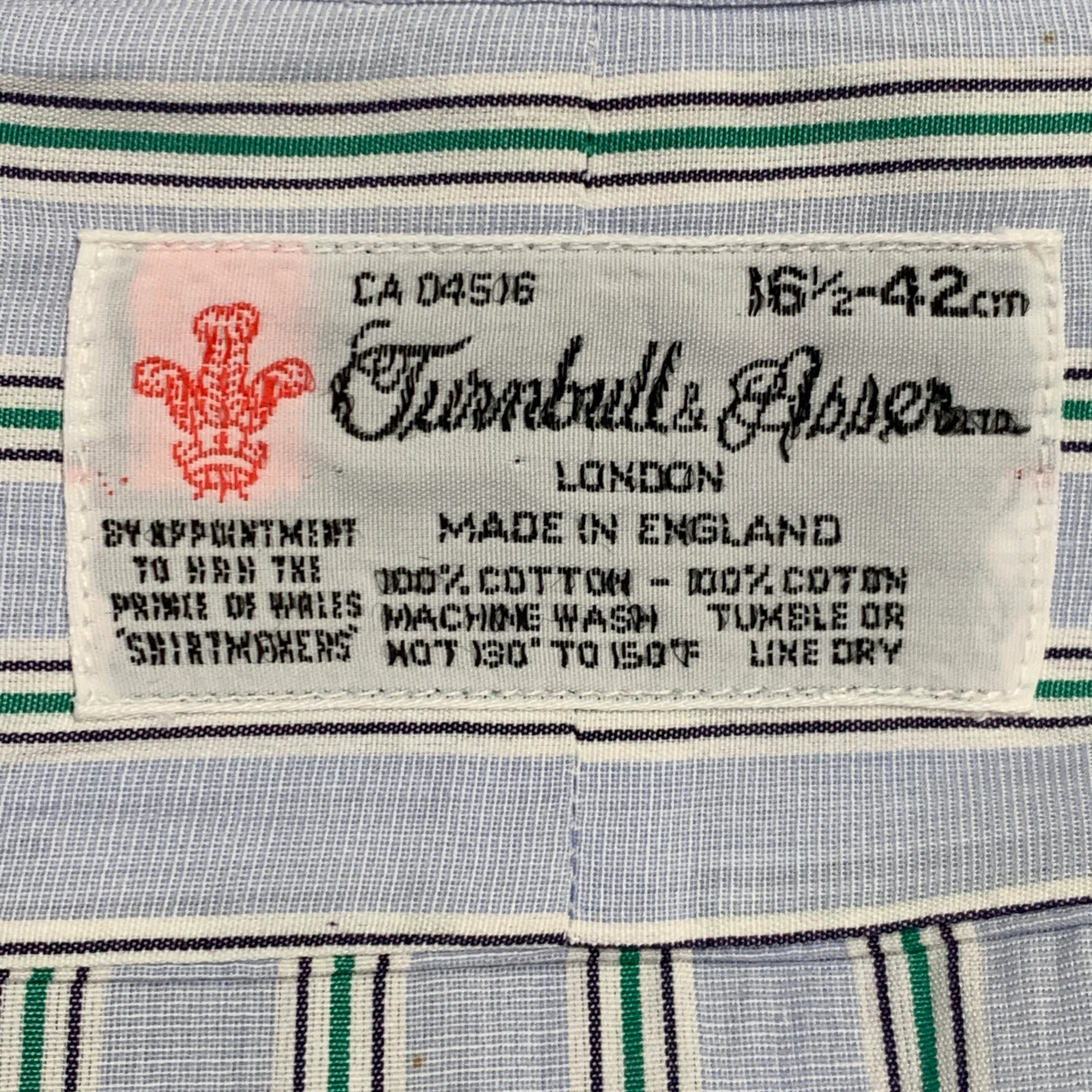 TURNBULL & ASSER Size L Blue Green Stripe Cotton French Cuff Long Sleeve Shirt - Image 6