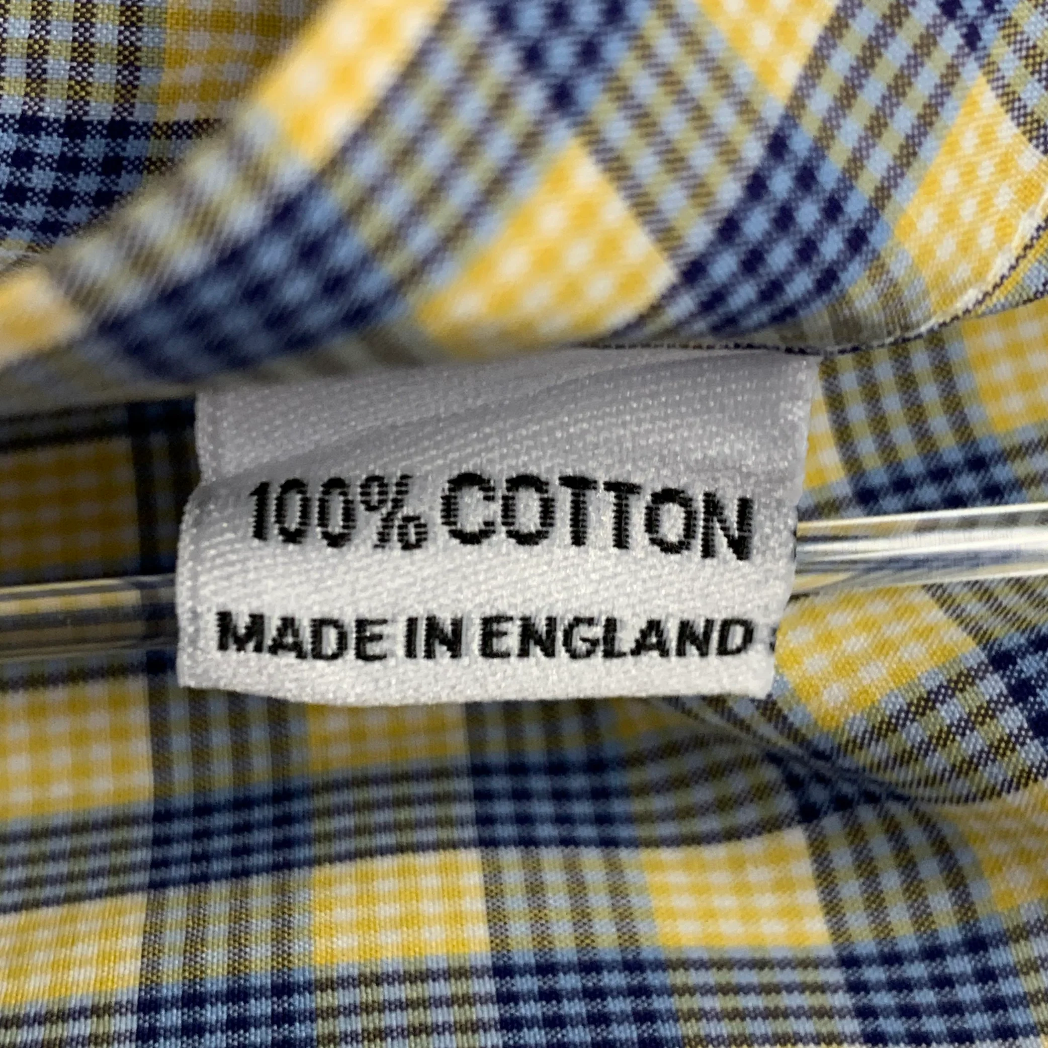 TURNBULL & ASSER Size L Blue Yellow Checkered Cotton Long Sleeve Shirt - Image 6