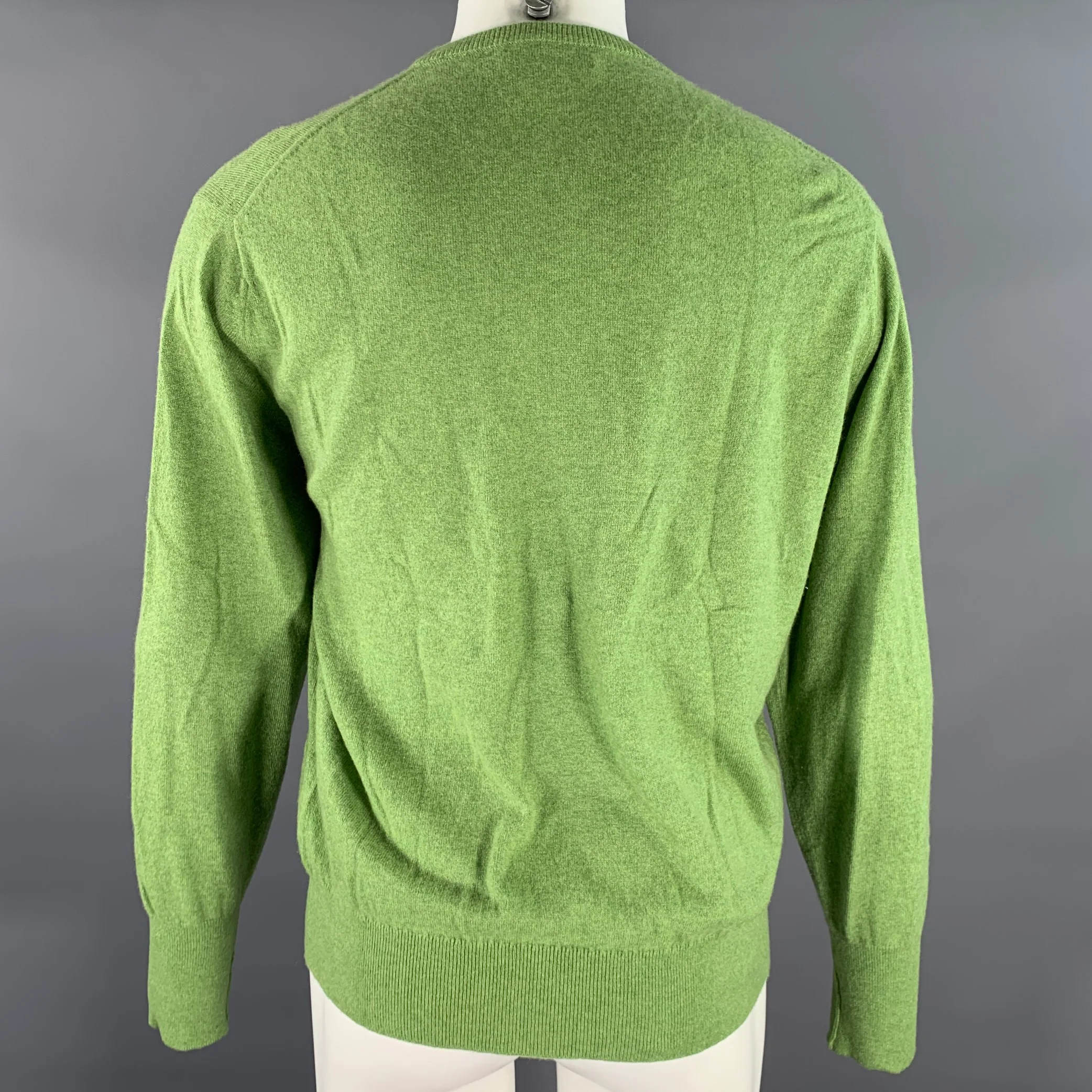 TURNBULL & ASSER Size L Green Knitted Cashmere Crew-Neck Sweater - Image 3