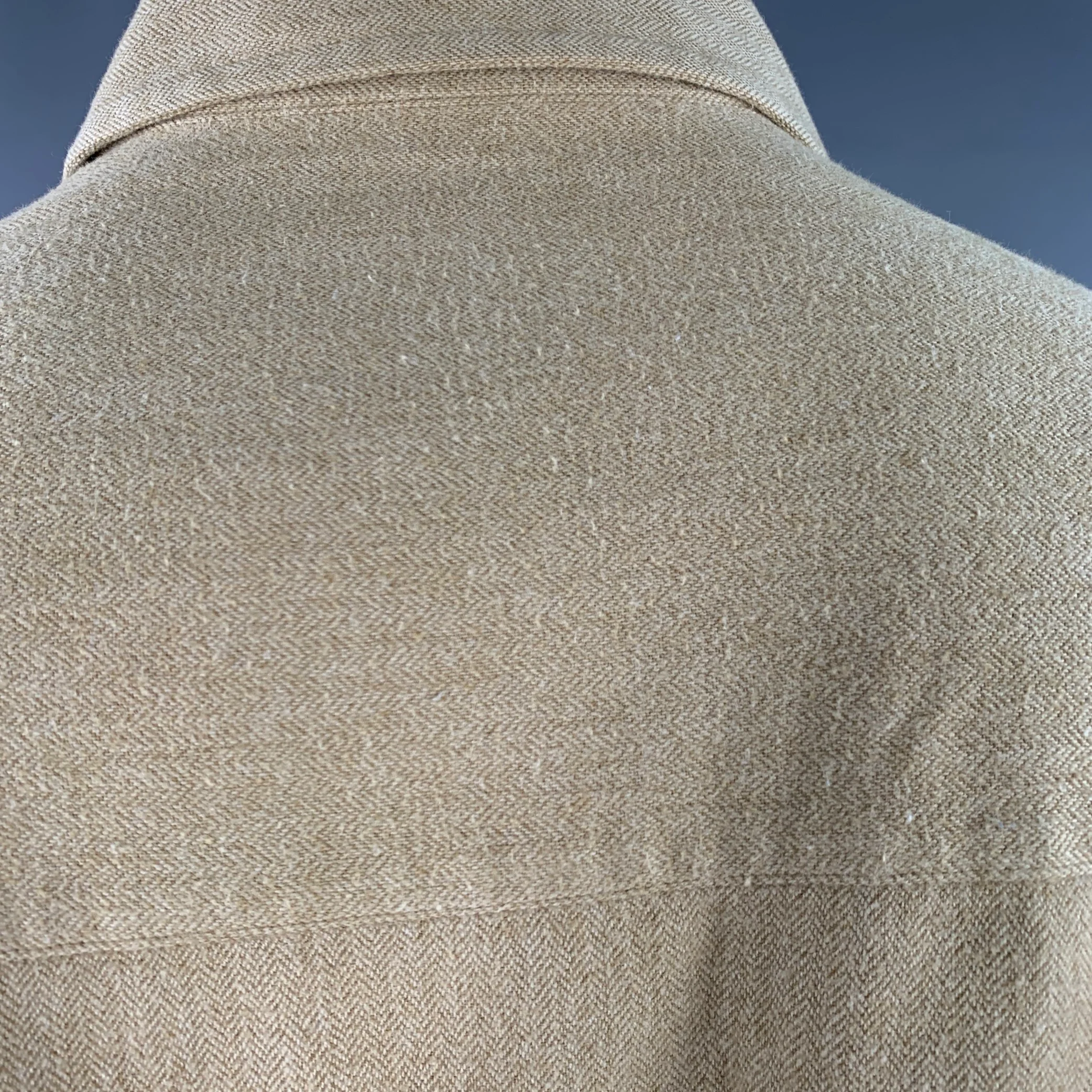 TURNBULL & ASSER Size XL Beige Herringbone Cotton 2 Pockets Long Sleeve Shirt - Image 5
