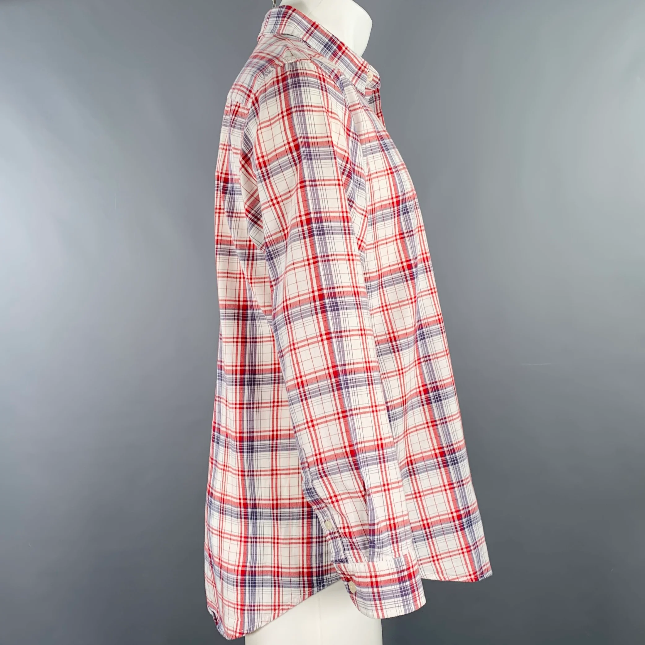 TWENTY FOUR STANDARD Size M White Red Black Plaid Cotton Long Sleeve Shirt - Image 2
