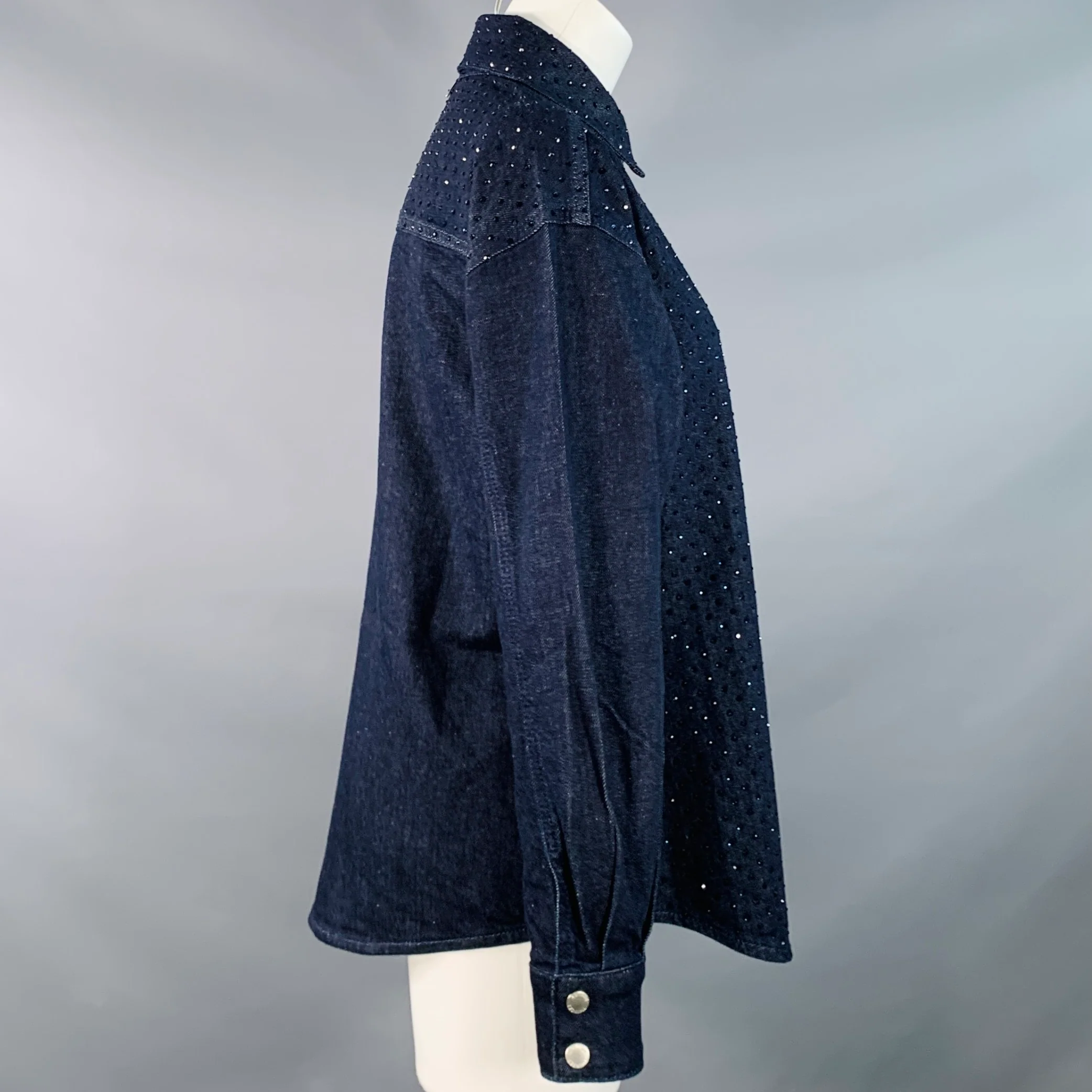 TWINSET ACTITUDE Size XS Indigo Blue Denim Rhinestones Snaps Shirt - Image 3