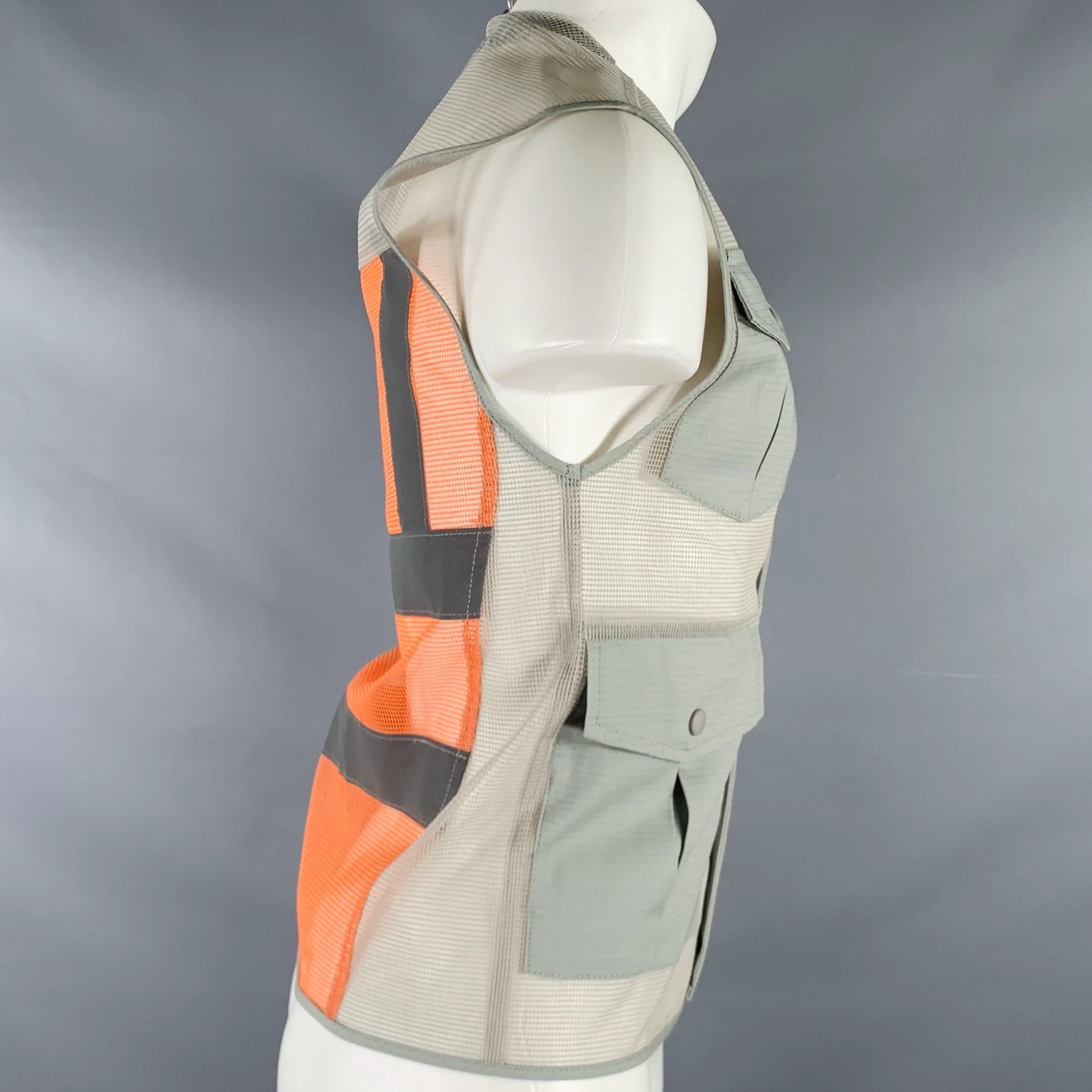 U.P.W.W. Size XS Grey Orange Mesh Polyurethane Utility Vest - Image 3