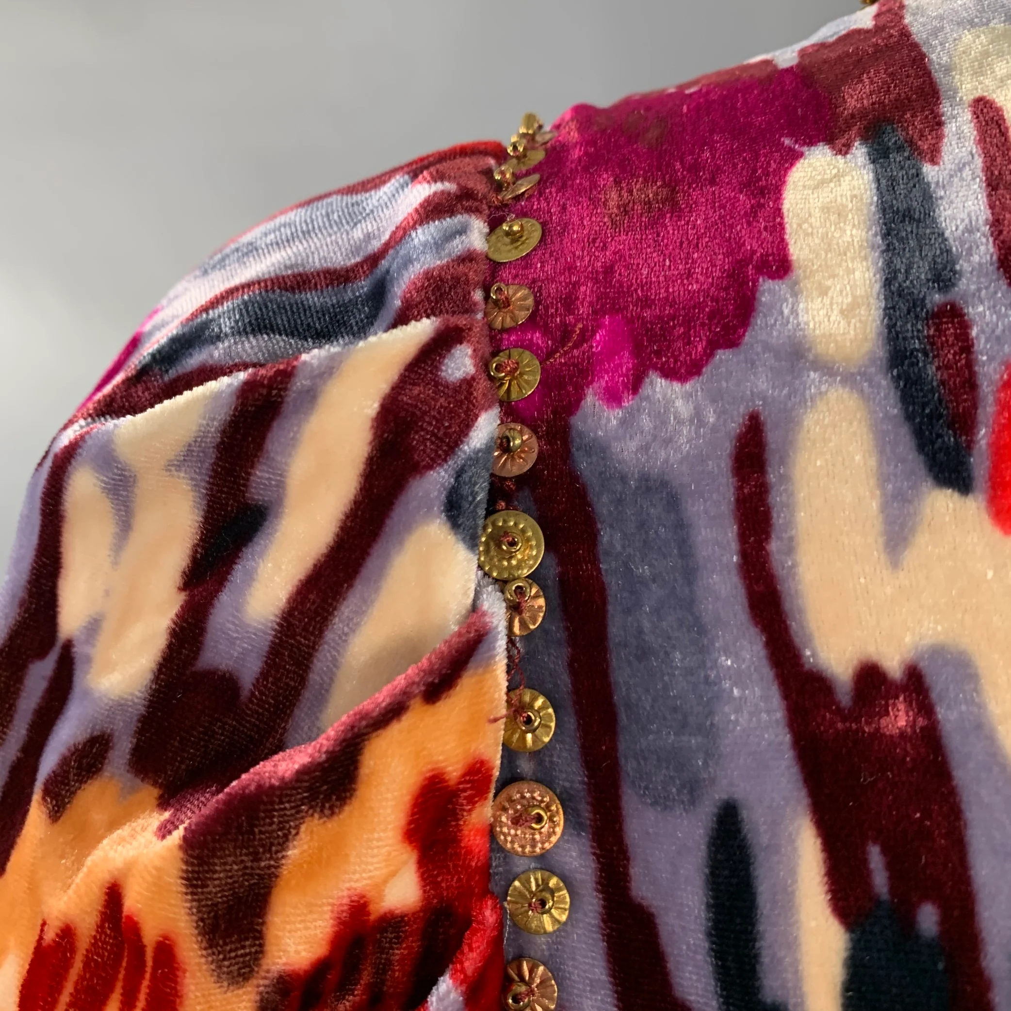 ULLA JOHNSON Size 2 Multi Color Velour Abstract Floral Beaded Blouse - Image 5