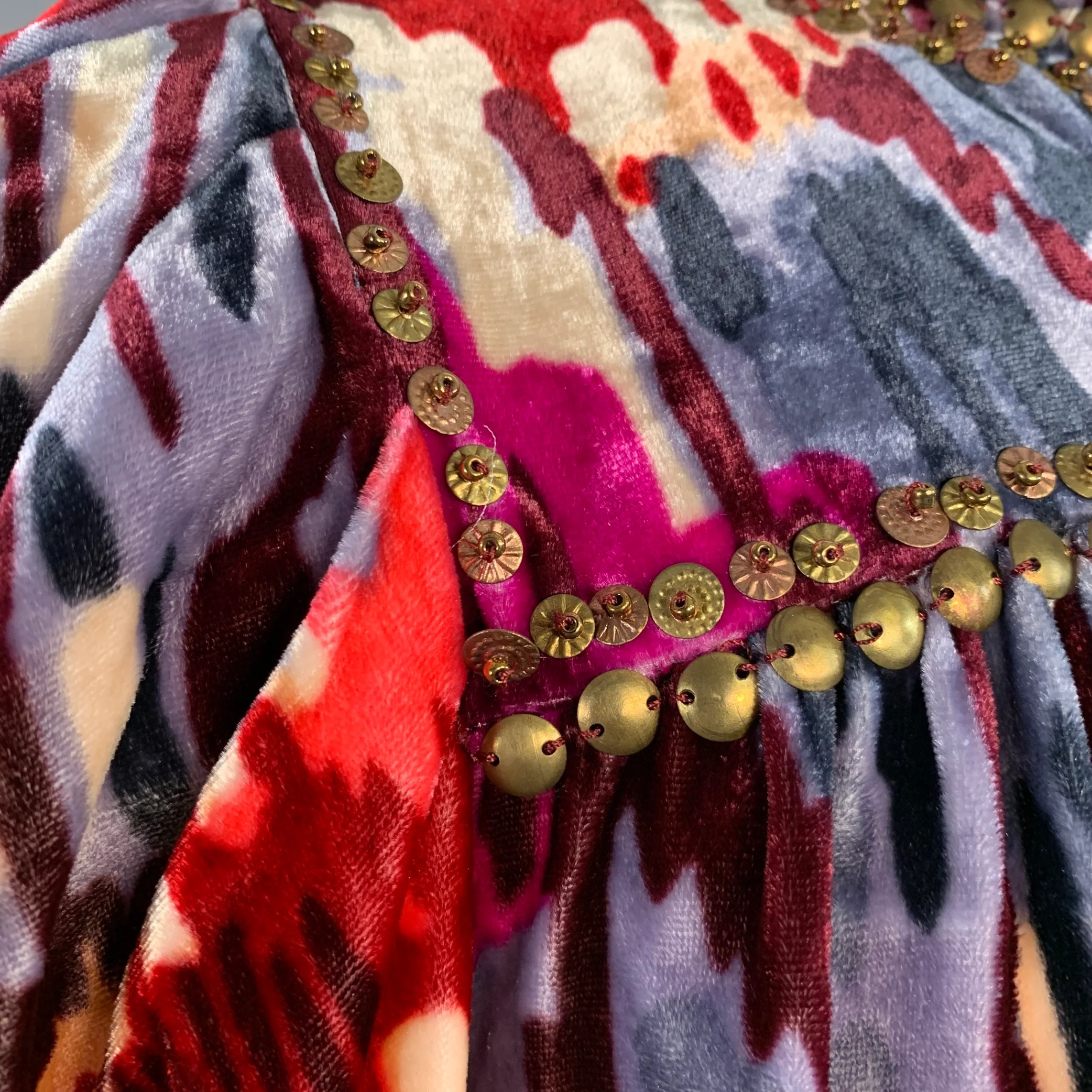 ULLA JOHNSON Size 2 Multi Color Velour Abstract Floral Beaded Blouse - Image 6