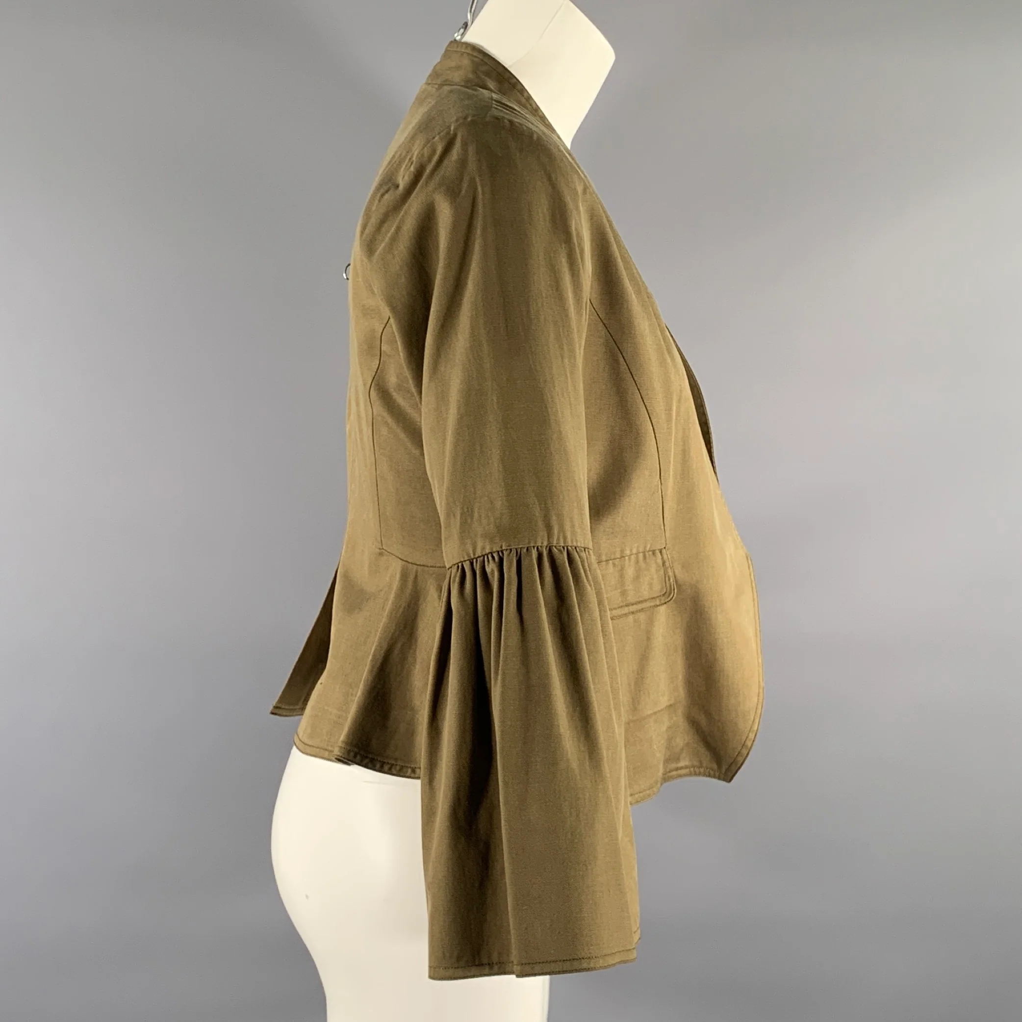 ULLA JOHNSON Size 4 Green Khaki Cotton Blend Jacket - Image 2
