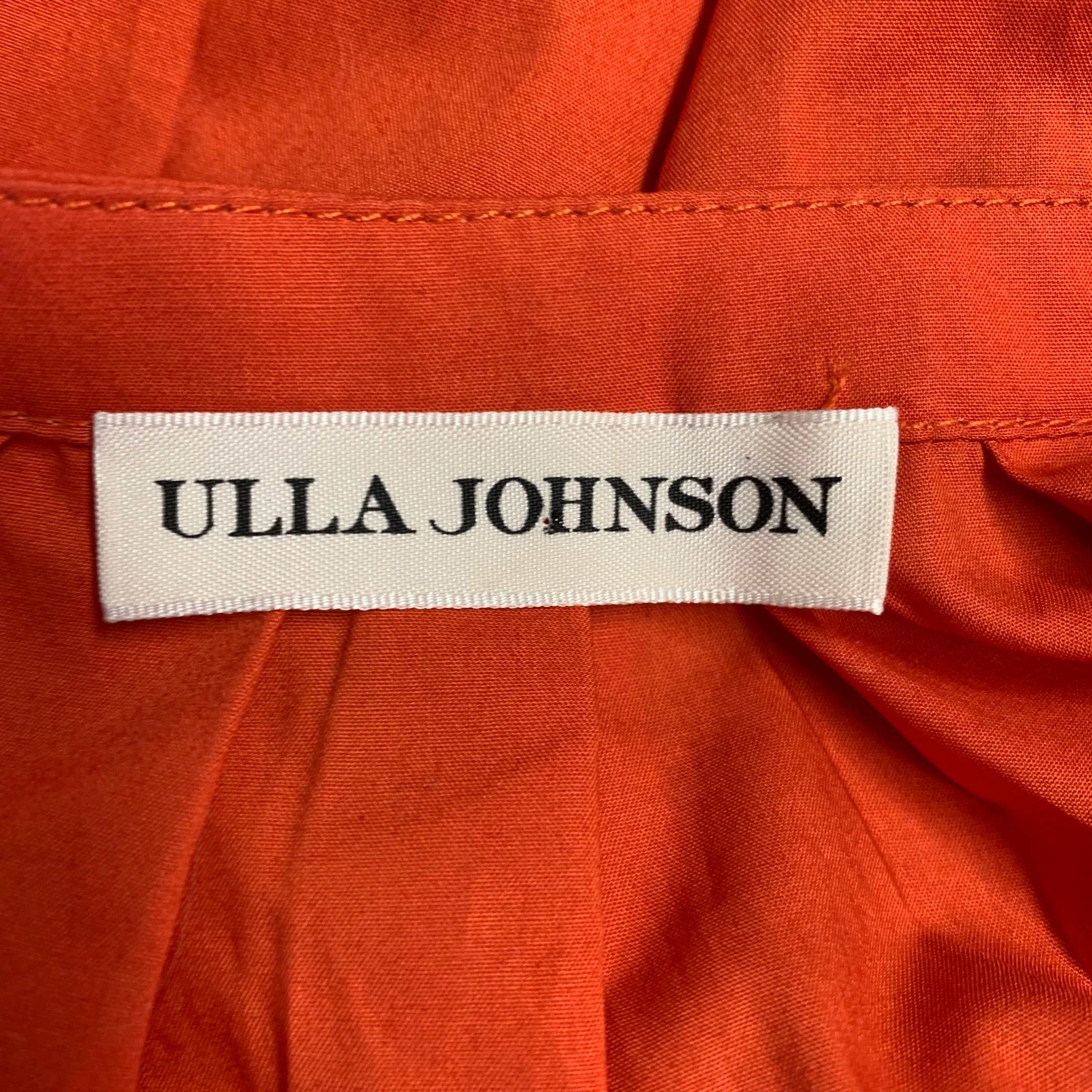 ULLA JOHNSON Size 4 Red Cotton Pleated 3/4 Sleeves Casual Top - Image 5