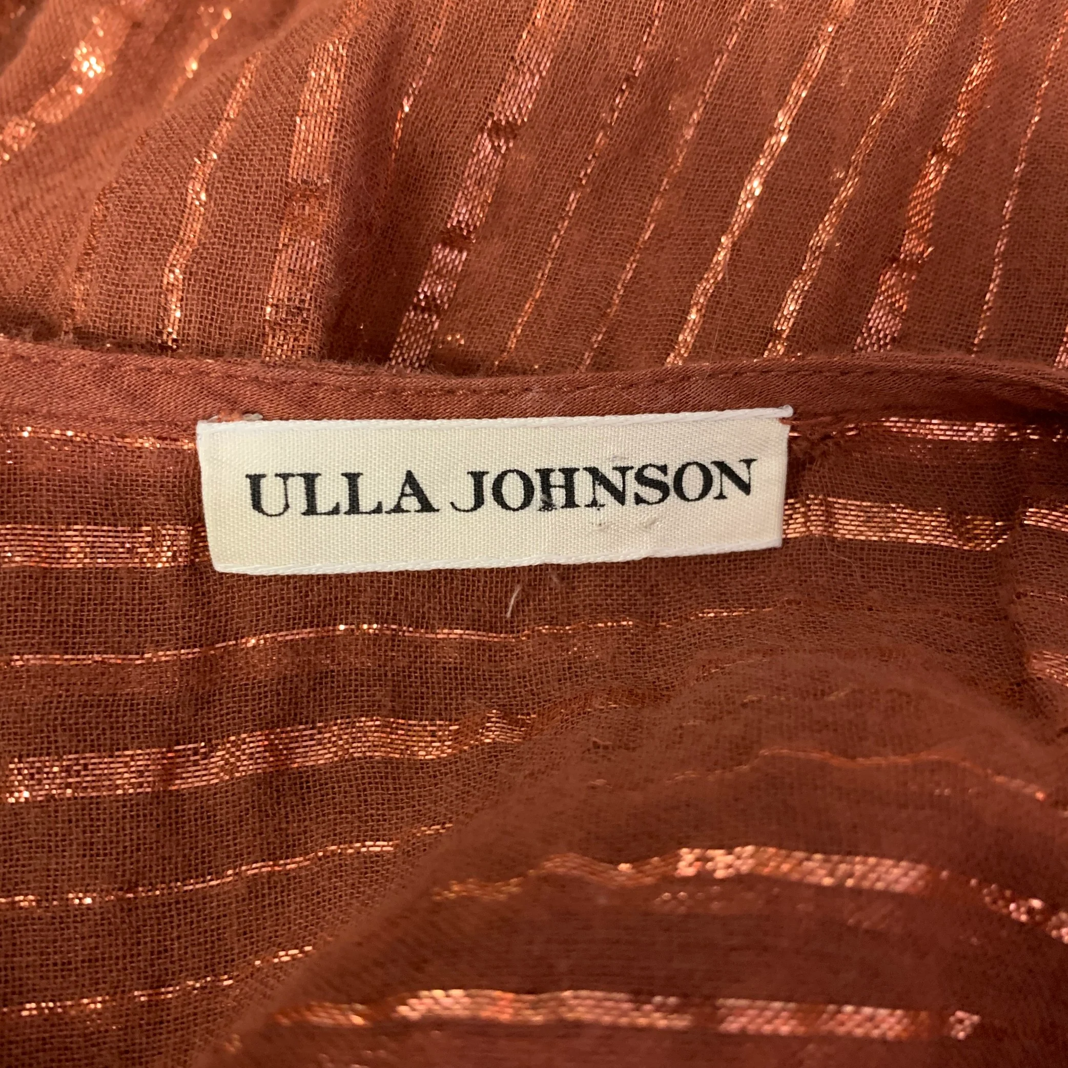 ULLA JOHNSON Size 6 Rust Cotton Blend Stripe Bohemian Blouse - Image 6