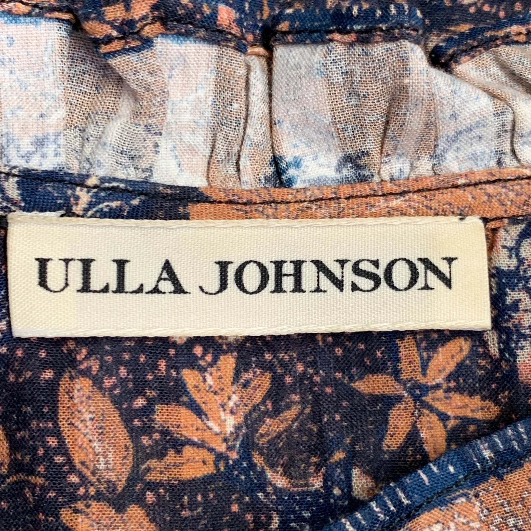 ULLA JOHNSON Size XS Manet Navy Brown Cotton Blend Floral V-Neck Blouse - Image 4