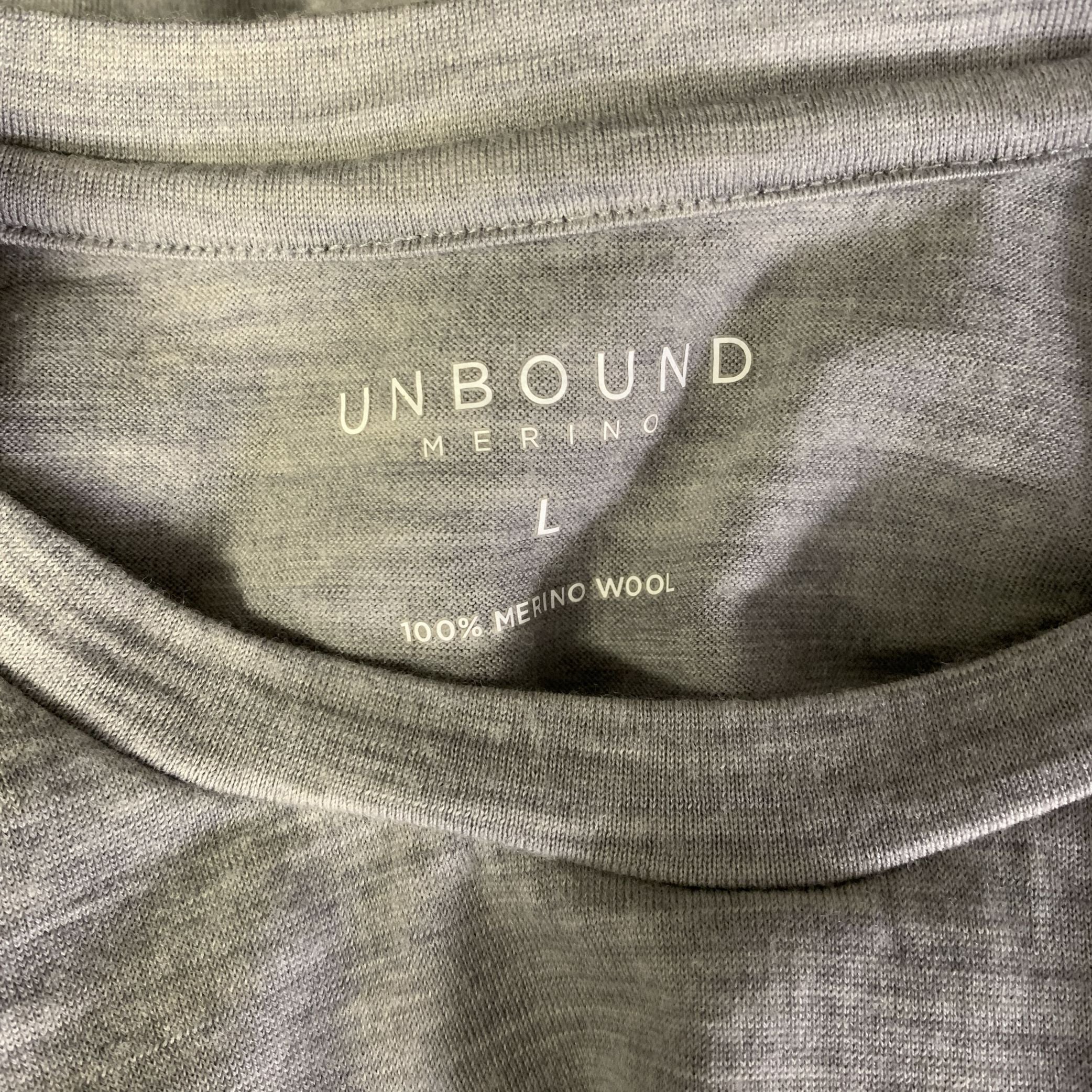 UNBOUND Size L Grey Heather Merino Wool Crew Neck T shirt - Image 4