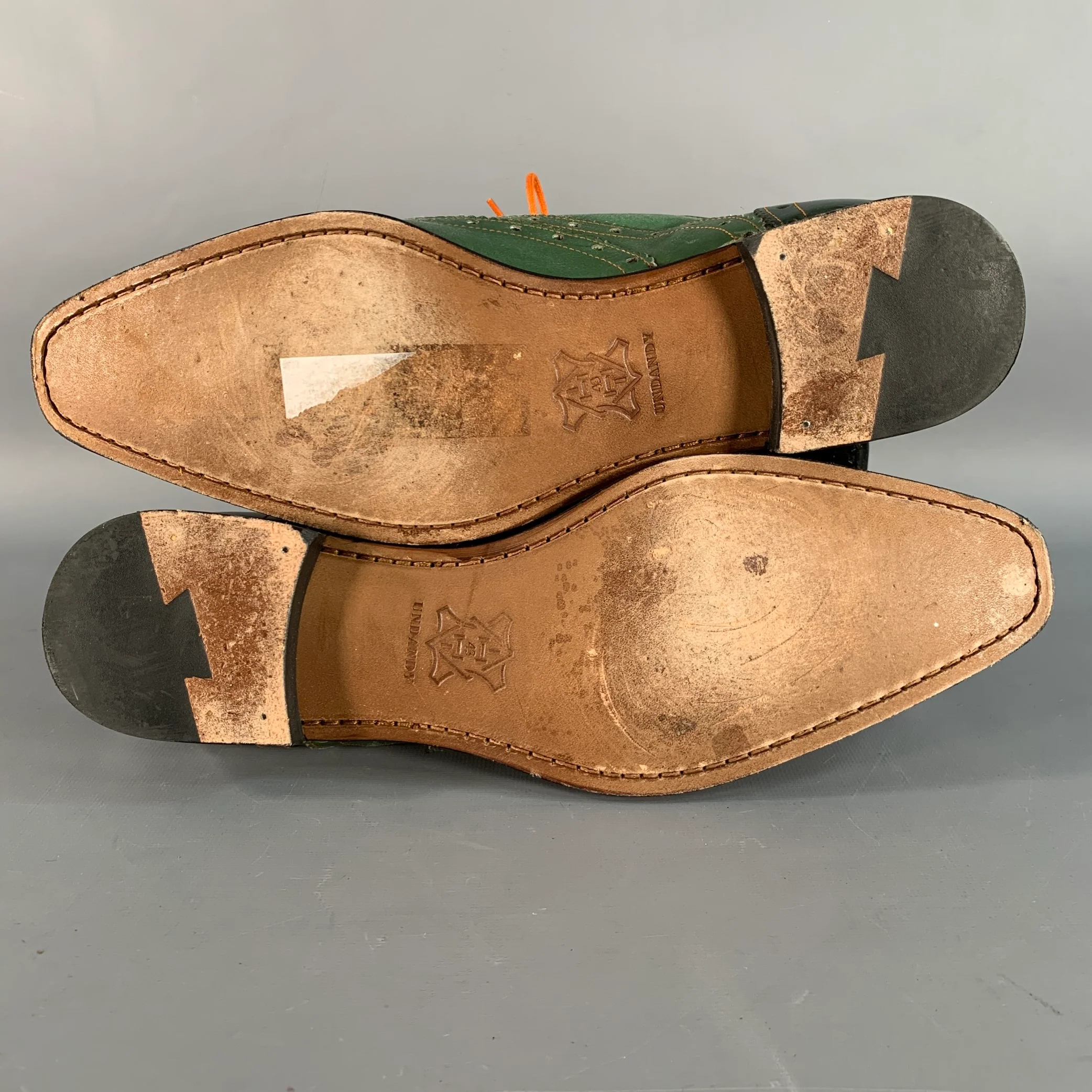 UNDANDY Size 10 Green Orange Perforated Leather Wingtip Oxford Lace-Up Shoes - Image 6