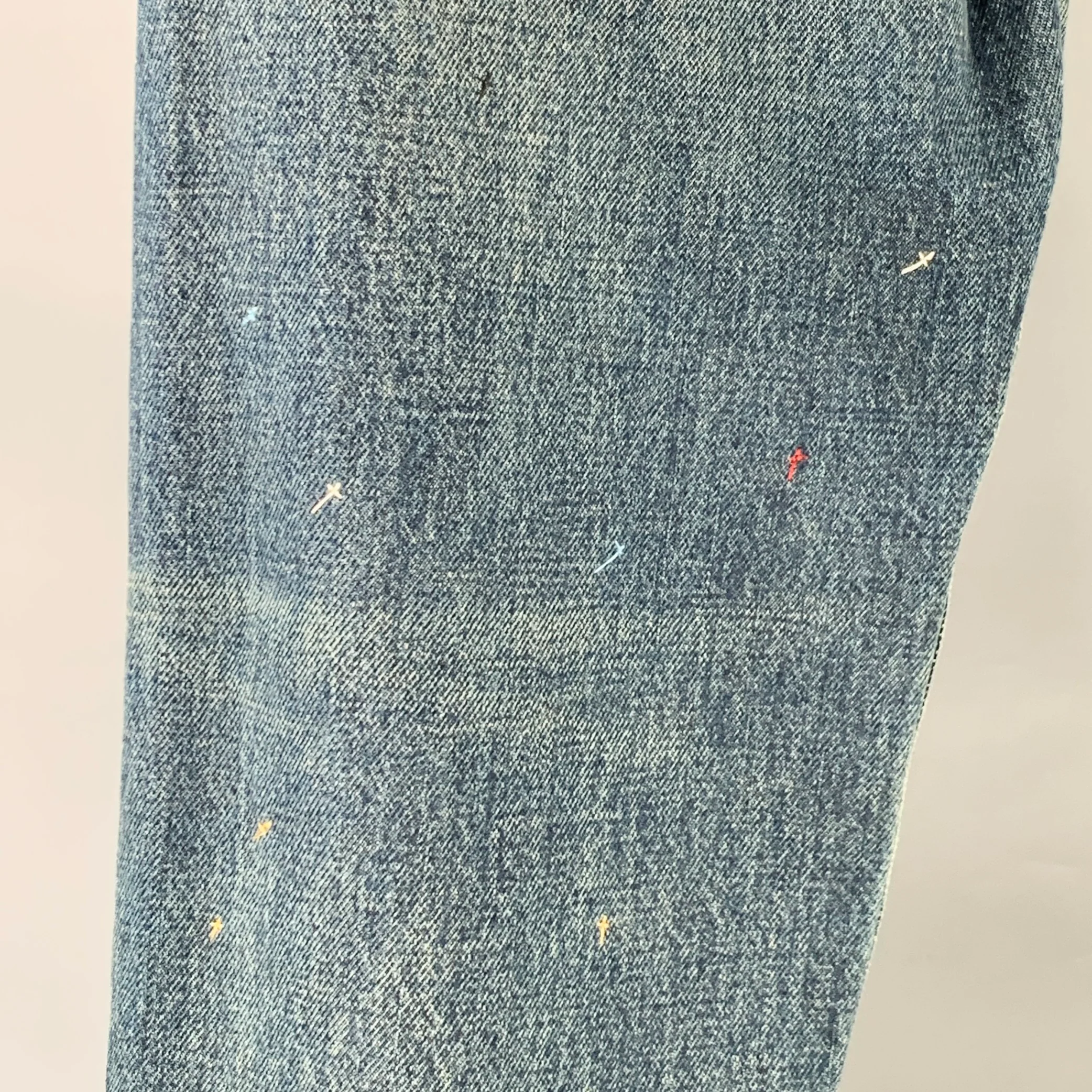 UNDERCOVER Size 30 Blue Multi Color Embroidery Cotton Relaxed Drop Crotch Jeans - Image 6