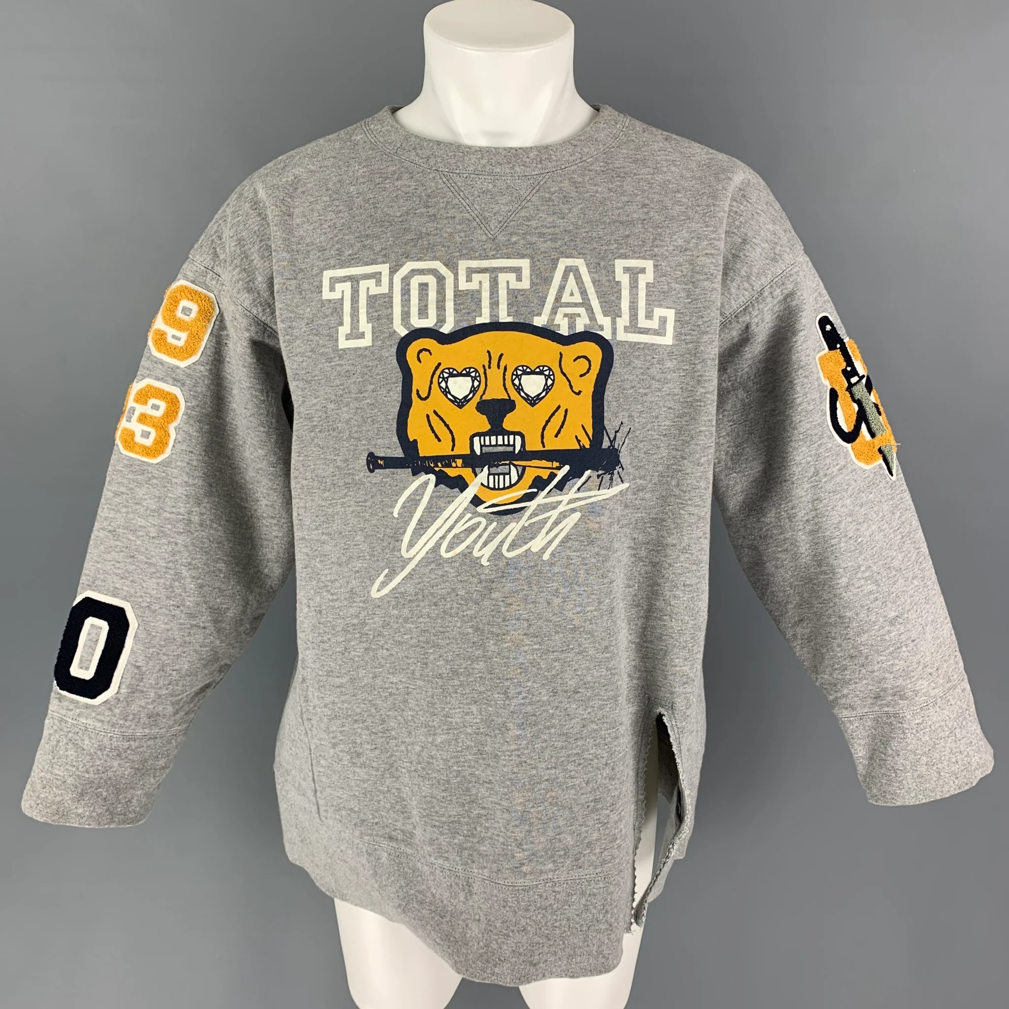 UNDERCOVER Size S Grey Yellow Applique Cotton Oversized Sweatshirt